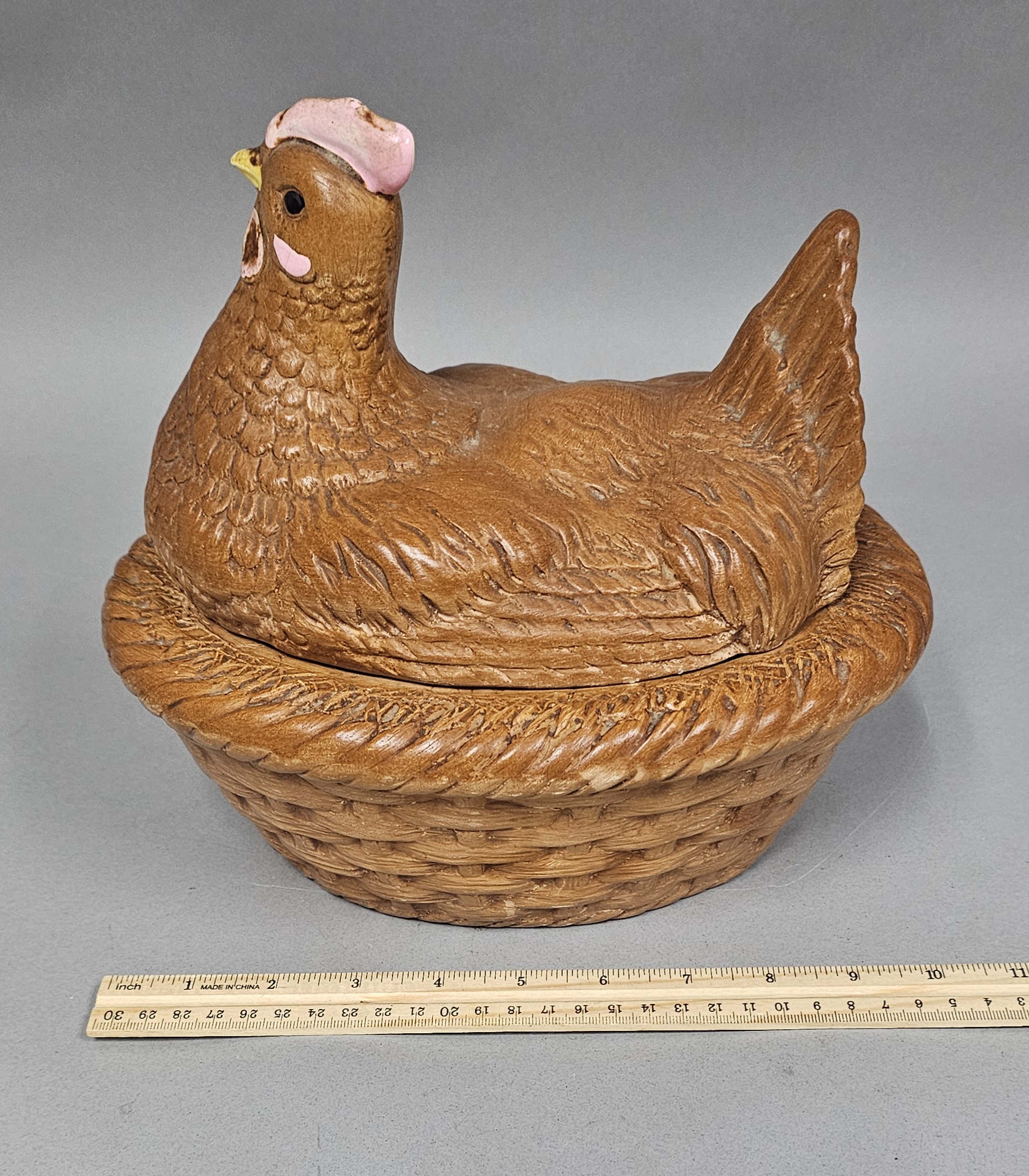 Hirsch Mfg Figural Ceramic Hen on Nest