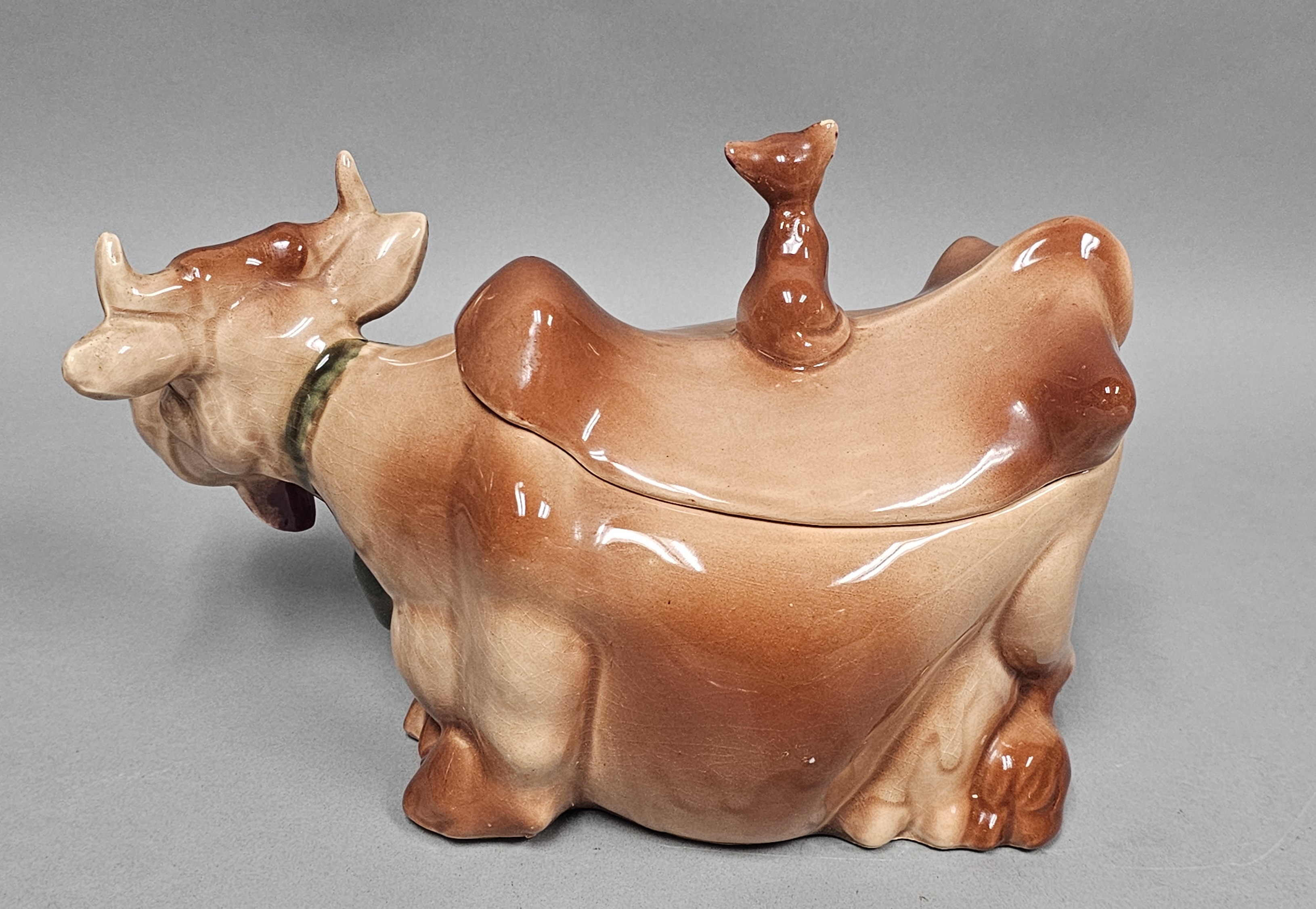 USA Glazed Ceramic Cow & Cat Jar