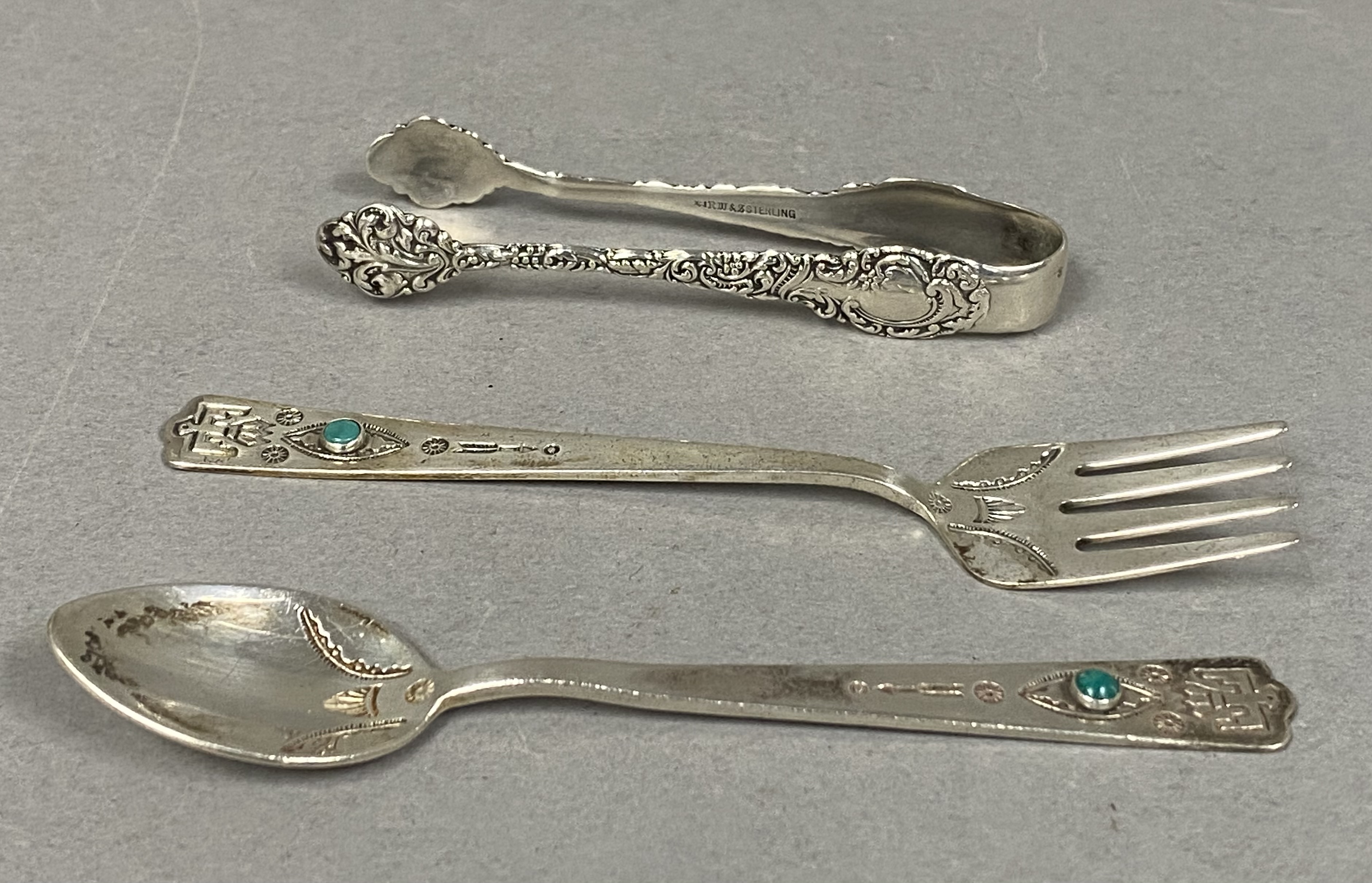 Wallace Sterling Grande Baroque Tongs & Southwestern Flatware