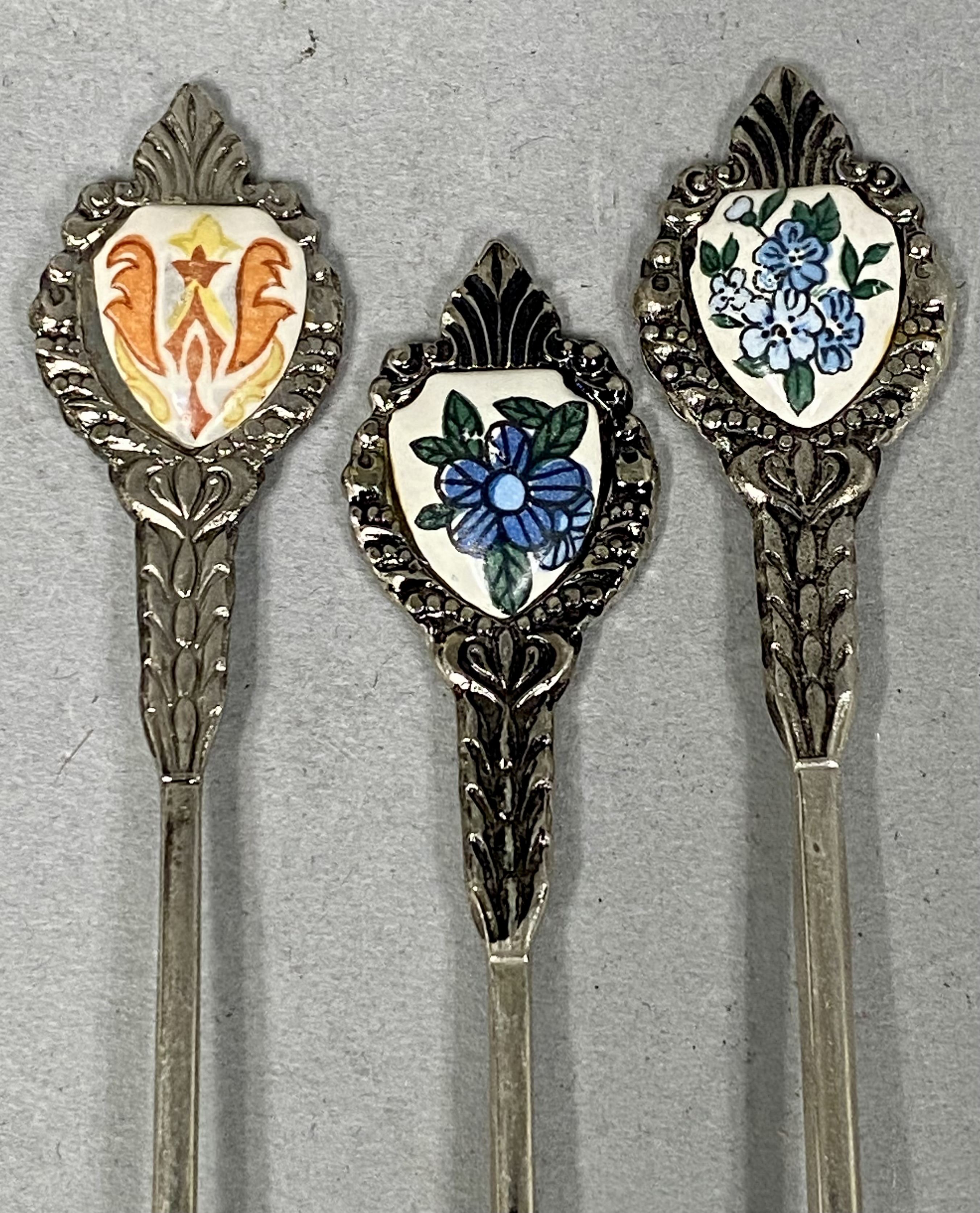 9pc Japanese Silver-Tone Enamel Dessert Flatware