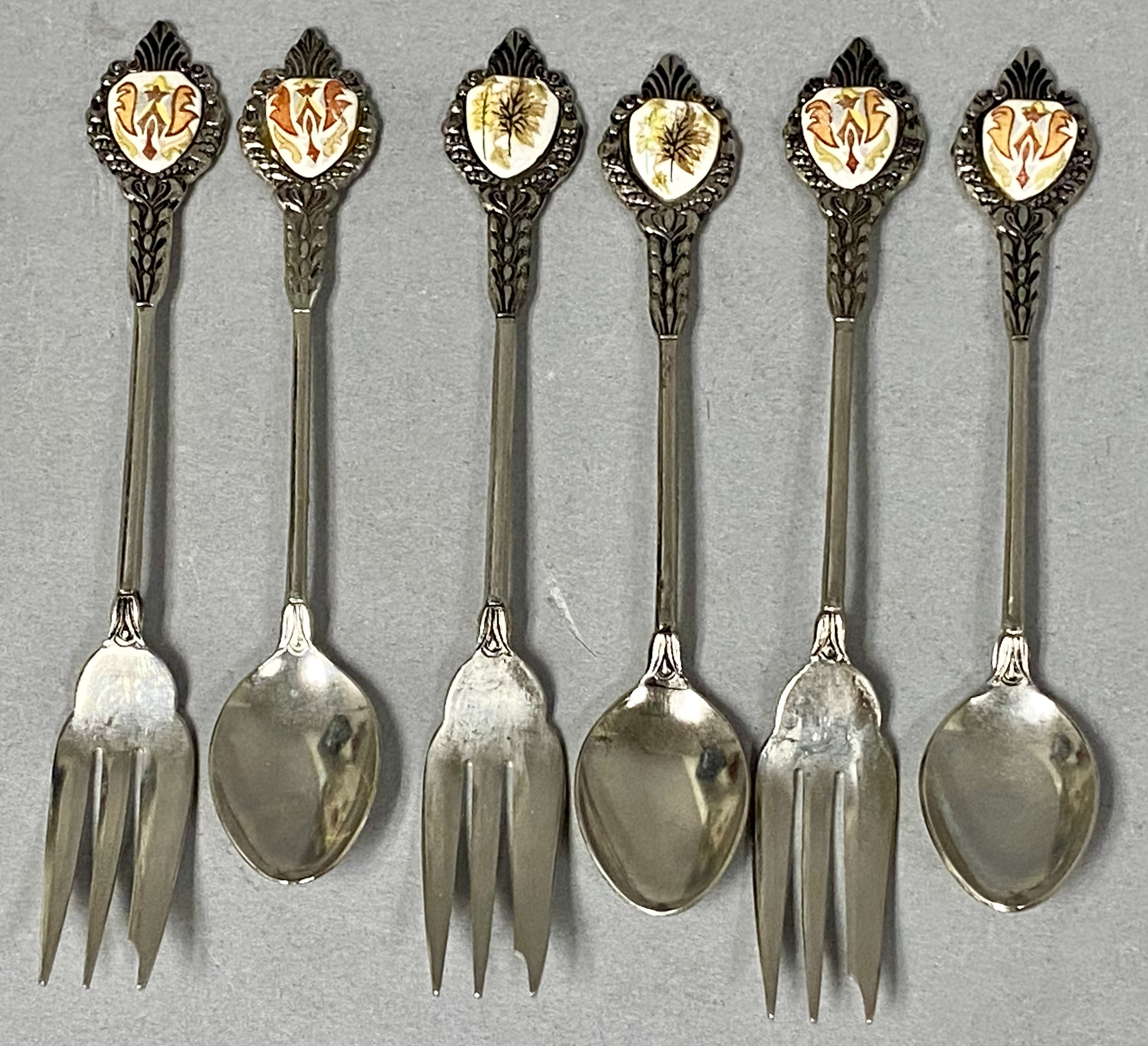 9pc Japanese Silver-Tone Enamel Dessert Flatware