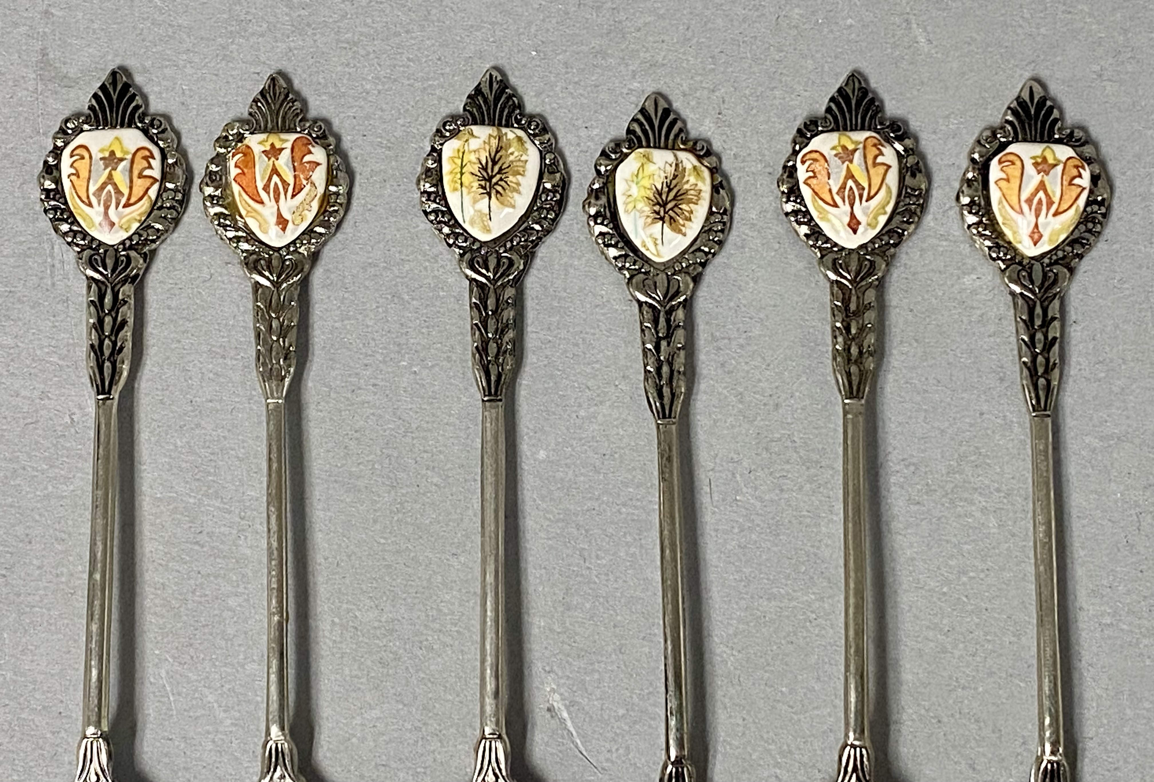 9pc Japanese Silver-Tone Enamel Dessert Flatware