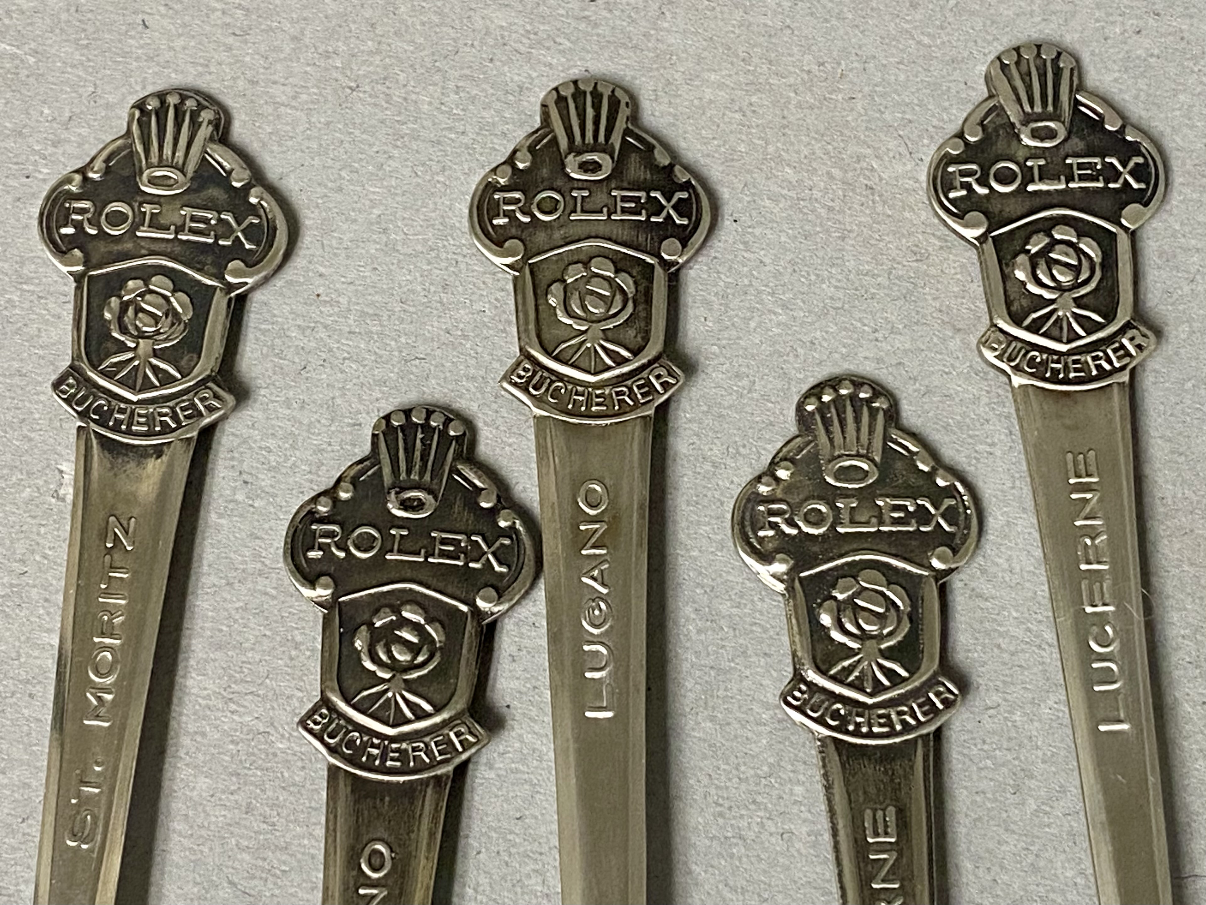 5 Rolex Bucherer Silver-Plated Souvenir Spoons