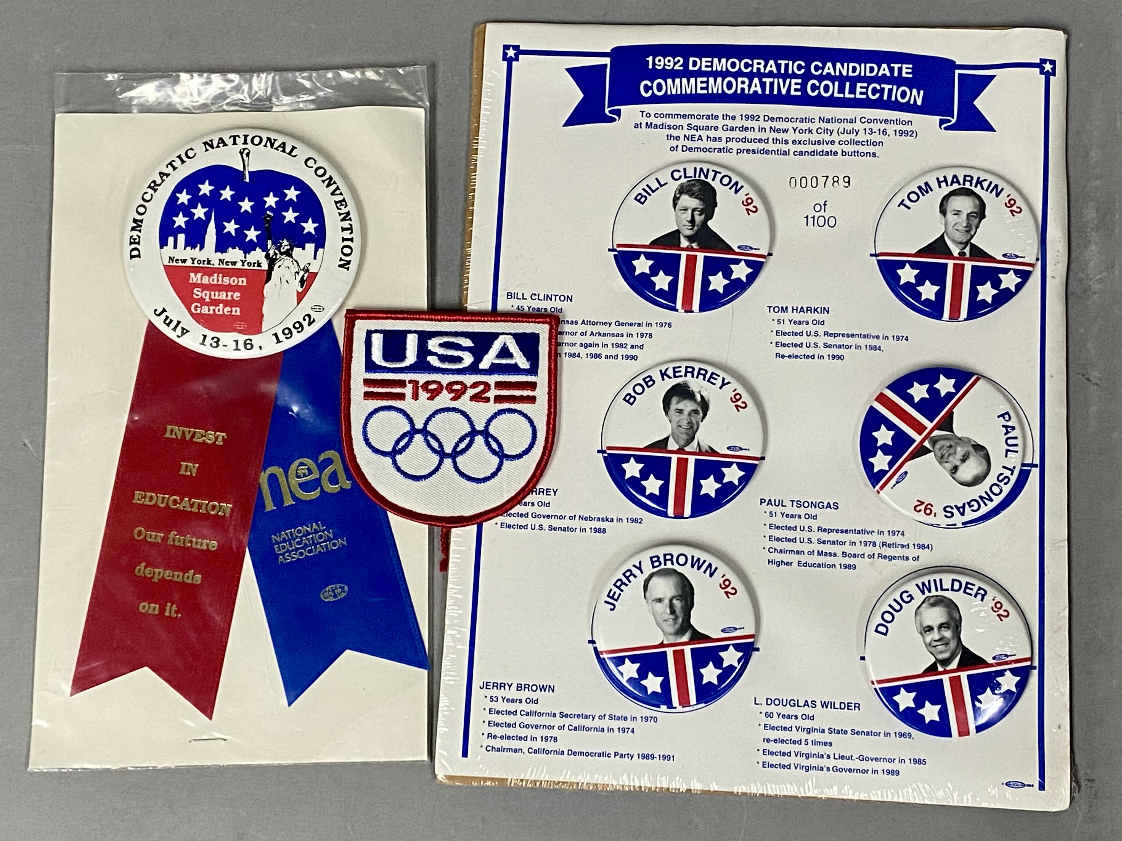 1992 DNC Commemorative Buttons & Financial Ephemera