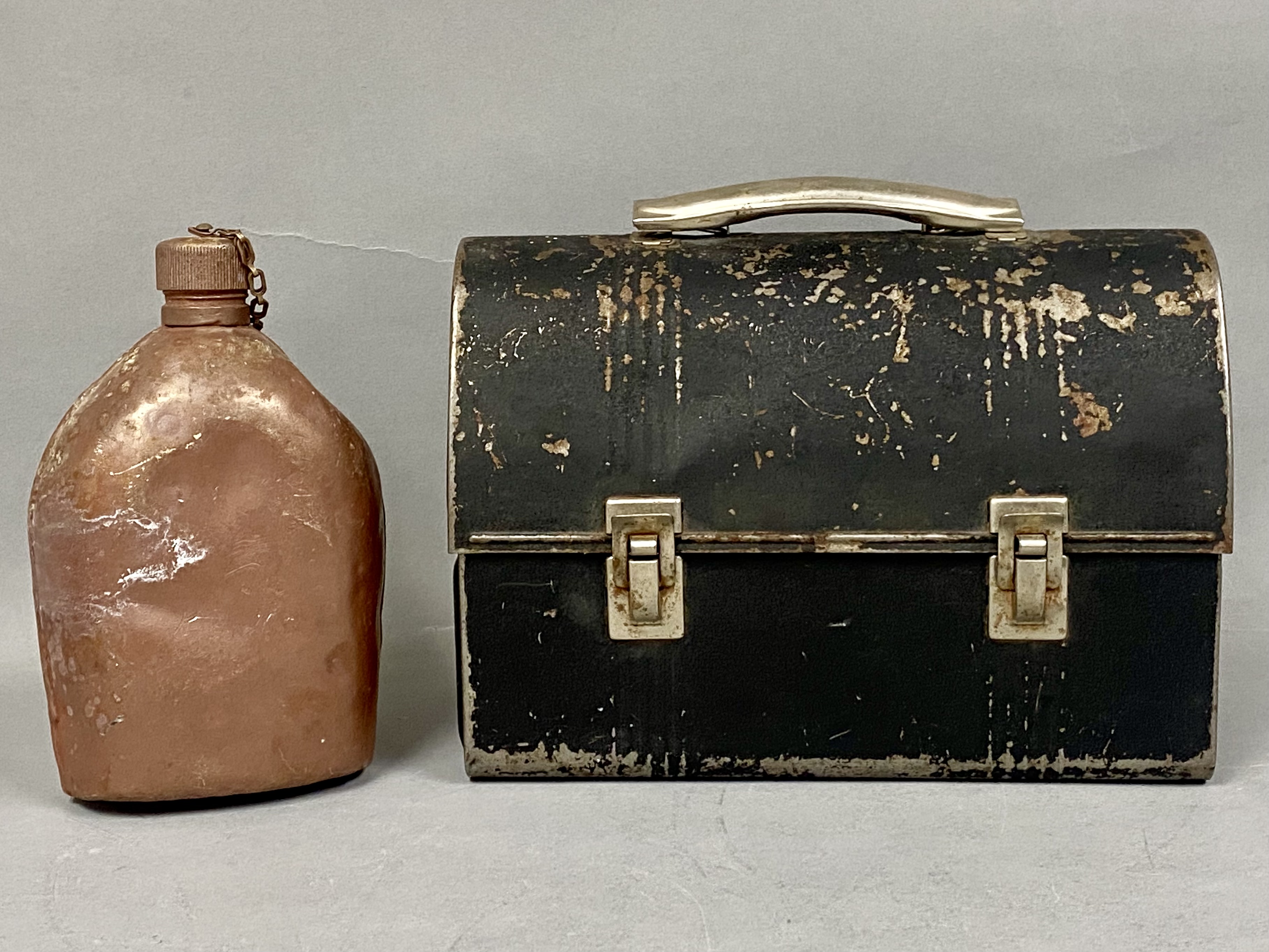 American Thermos Metal Lunchbox & Brown Metal Canteen