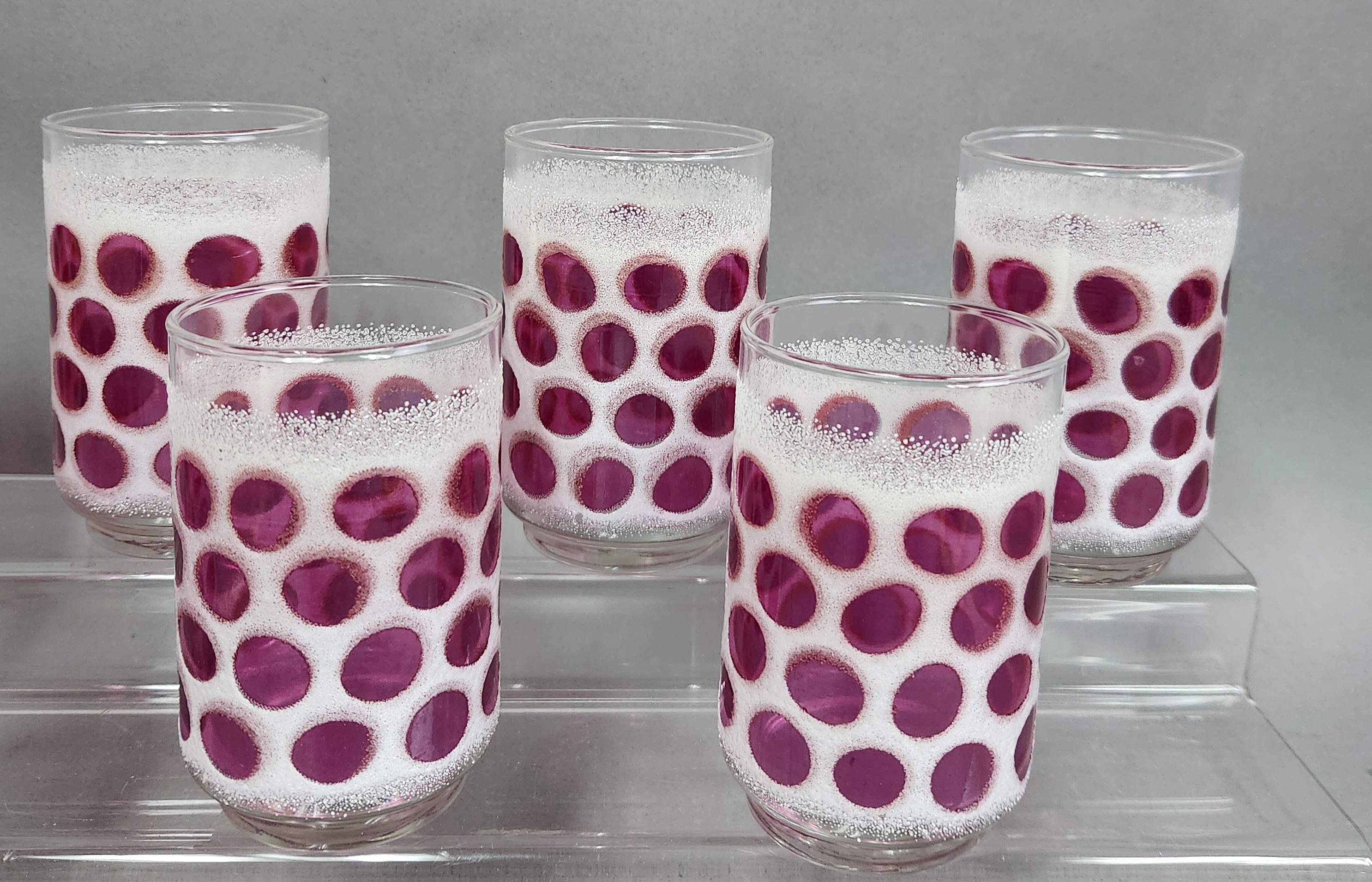 Libbey Concord Cranberry Coin Dot Tumblers