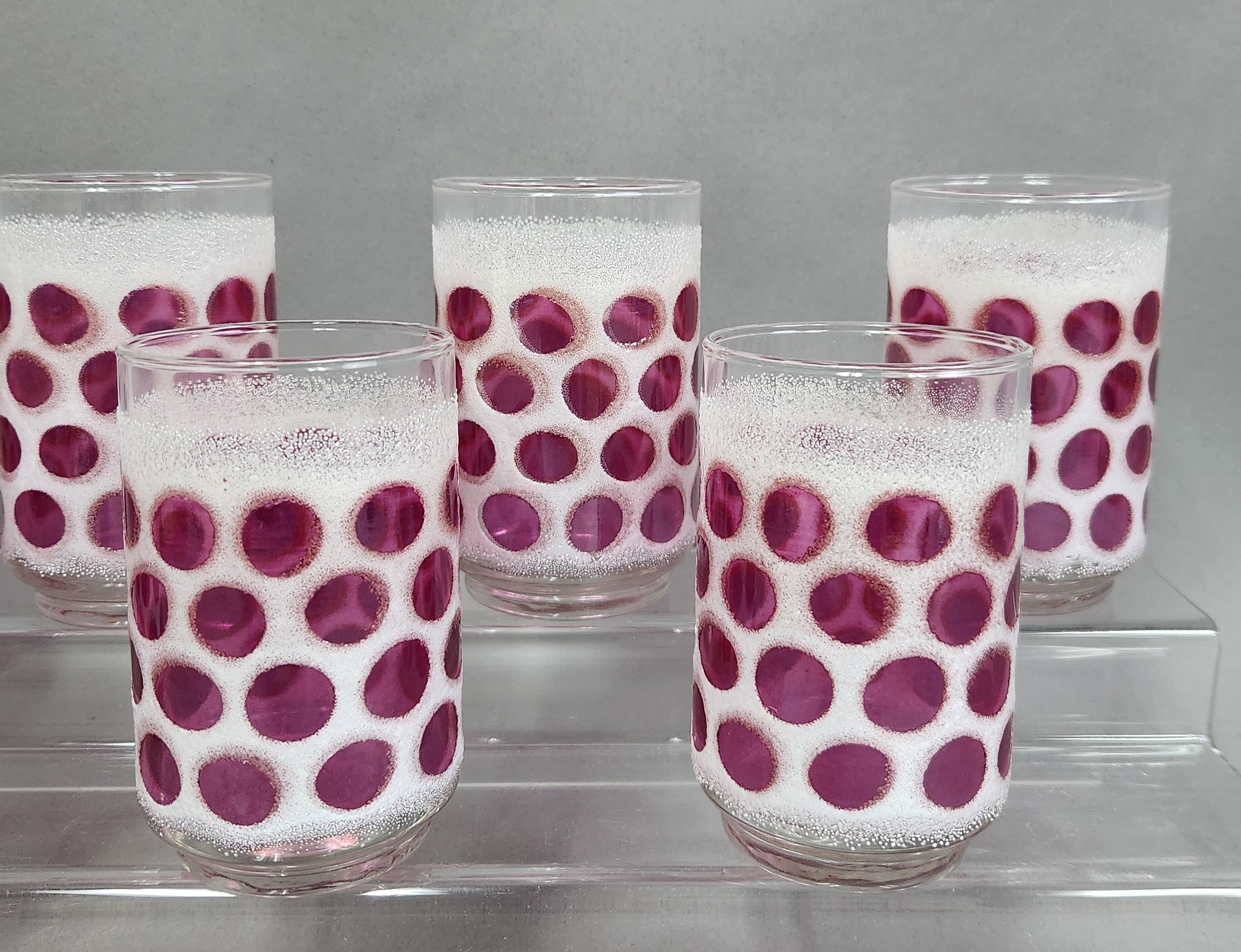 Libbey Concord Cranberry Coin Dot Tumblers #2