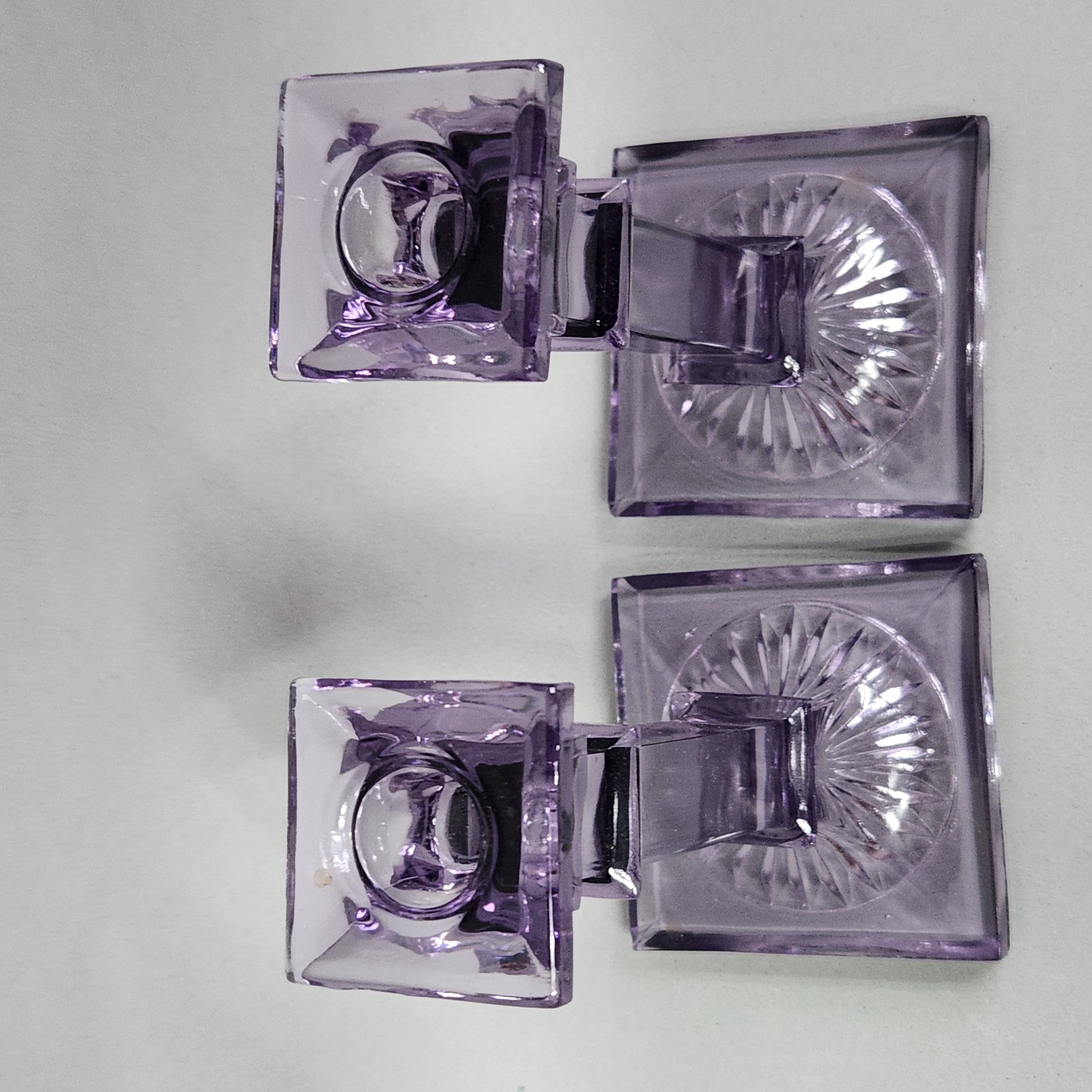 Amethyst Pressed Glass Column Candlesticks