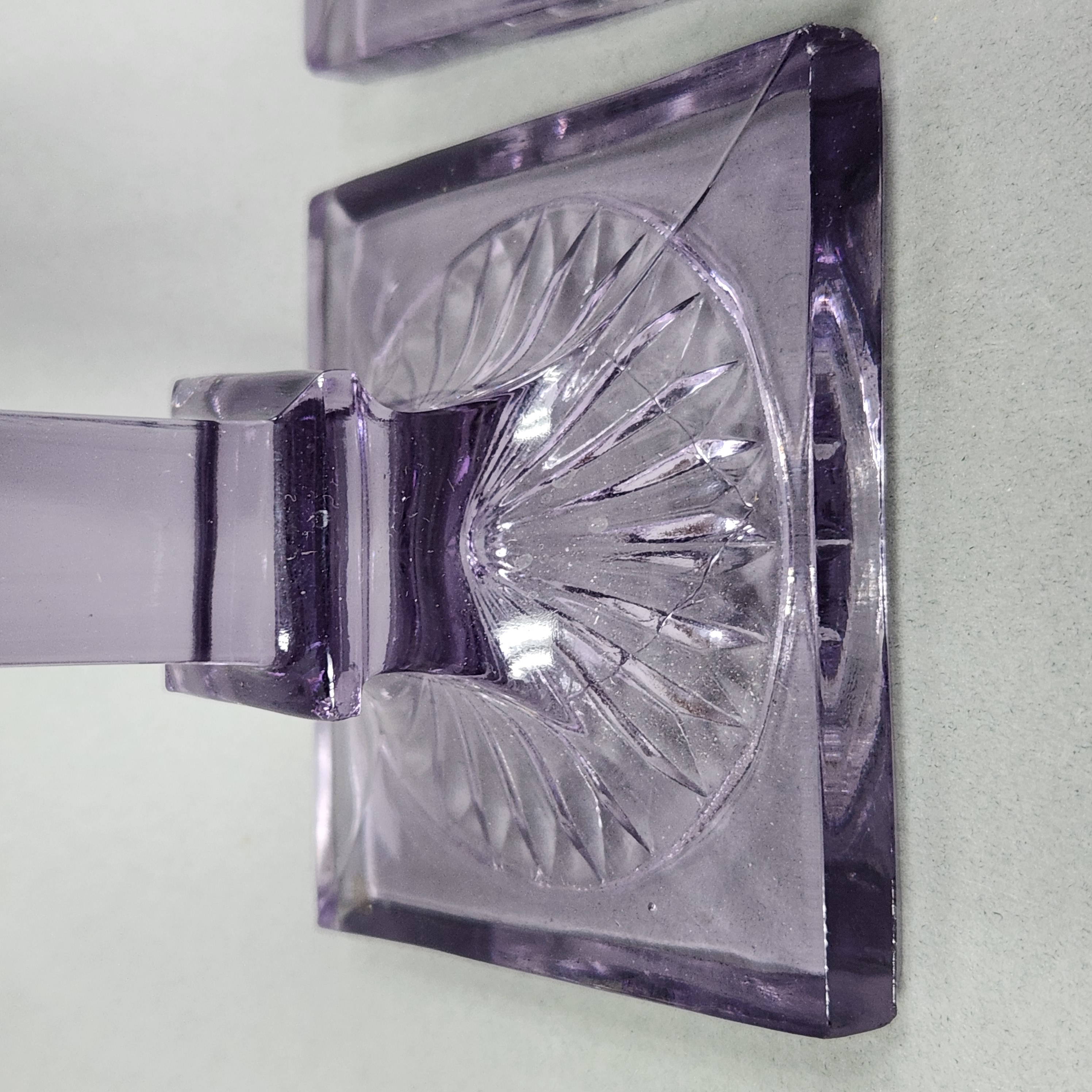 Amethyst Pressed Glass Column Candlesticks