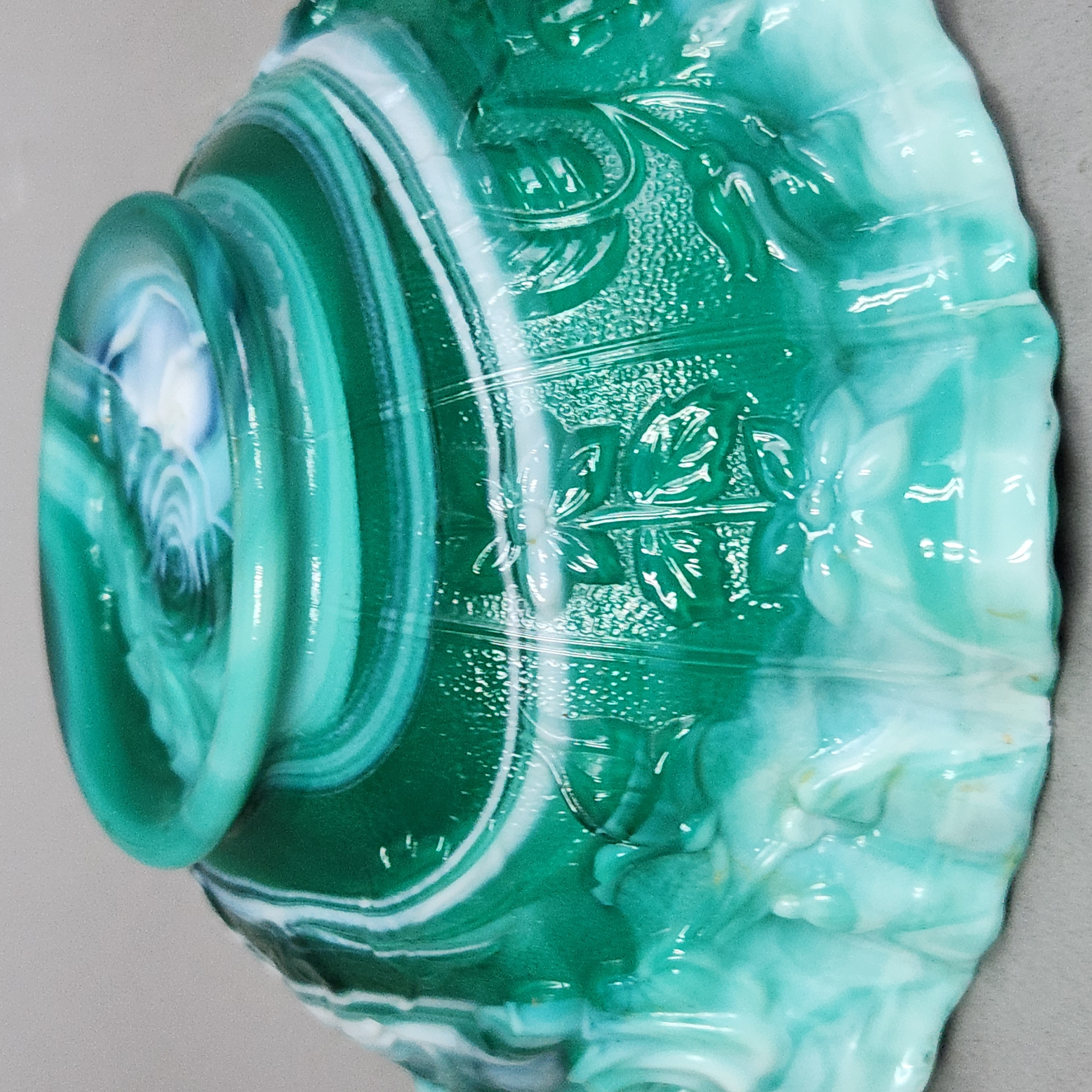 American Green Slag Glass Rose Ruffled Bowl
