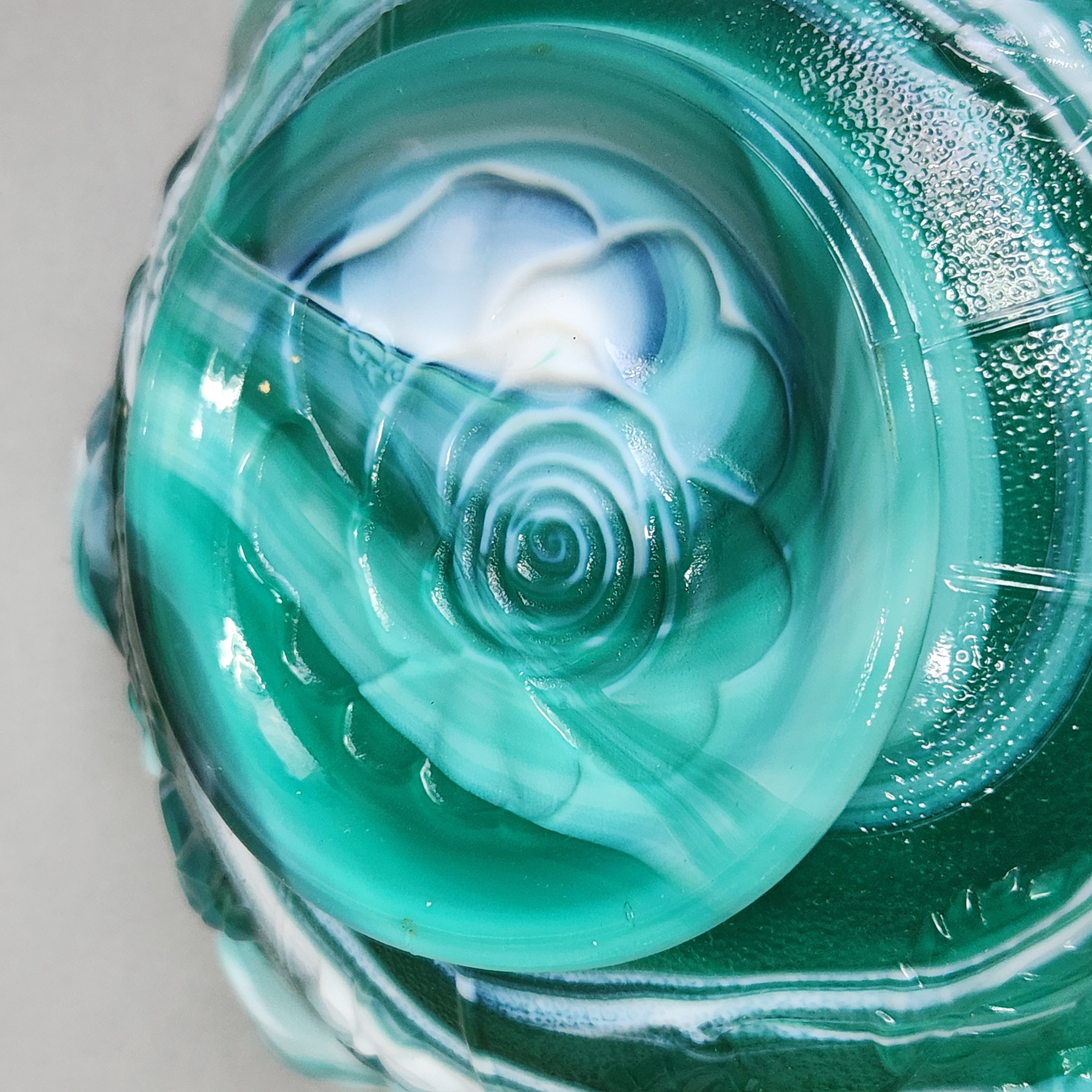 American Green Slag Glass Rose Ruffled Bowl