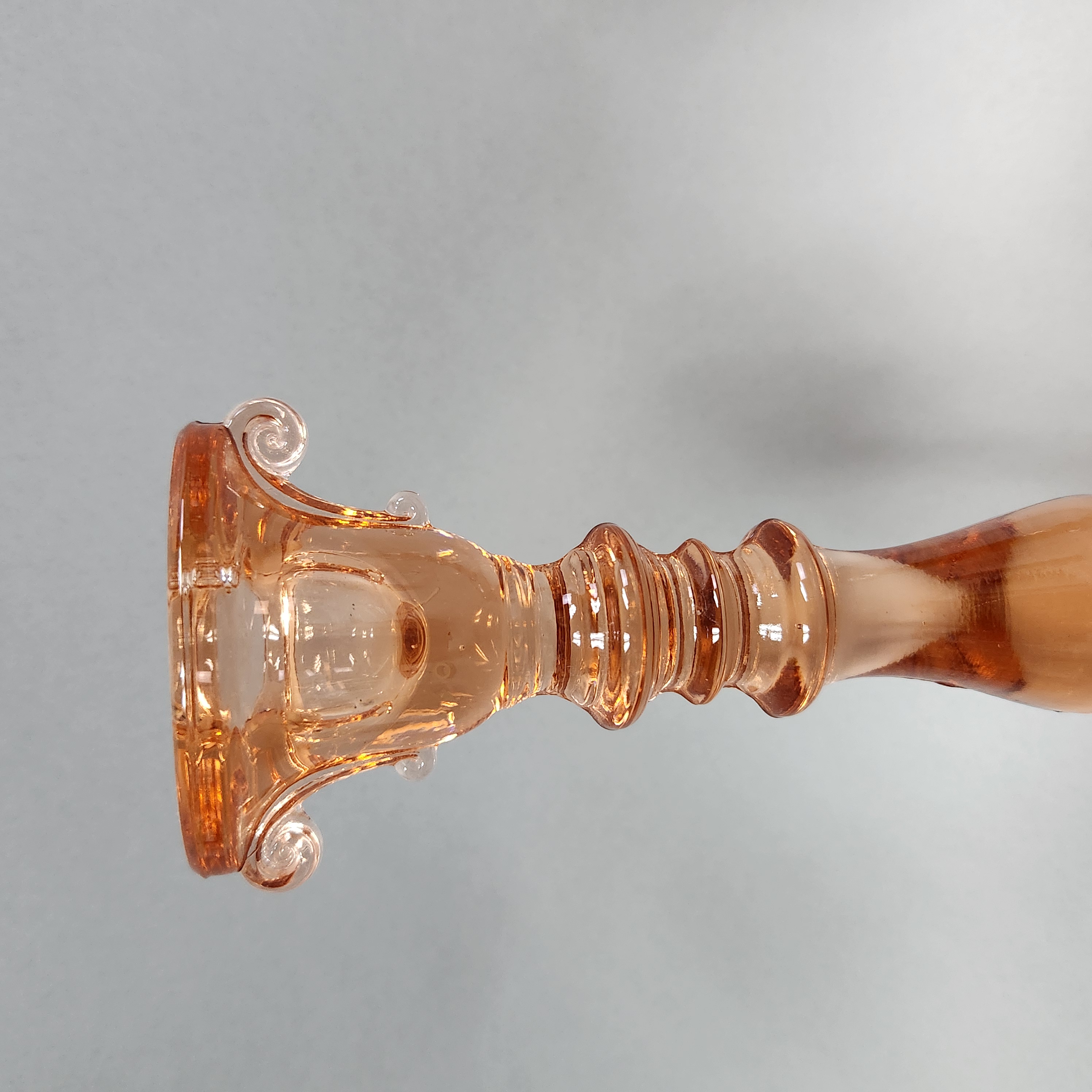 2 Paden City Scroll Pink Glass Candlesticks