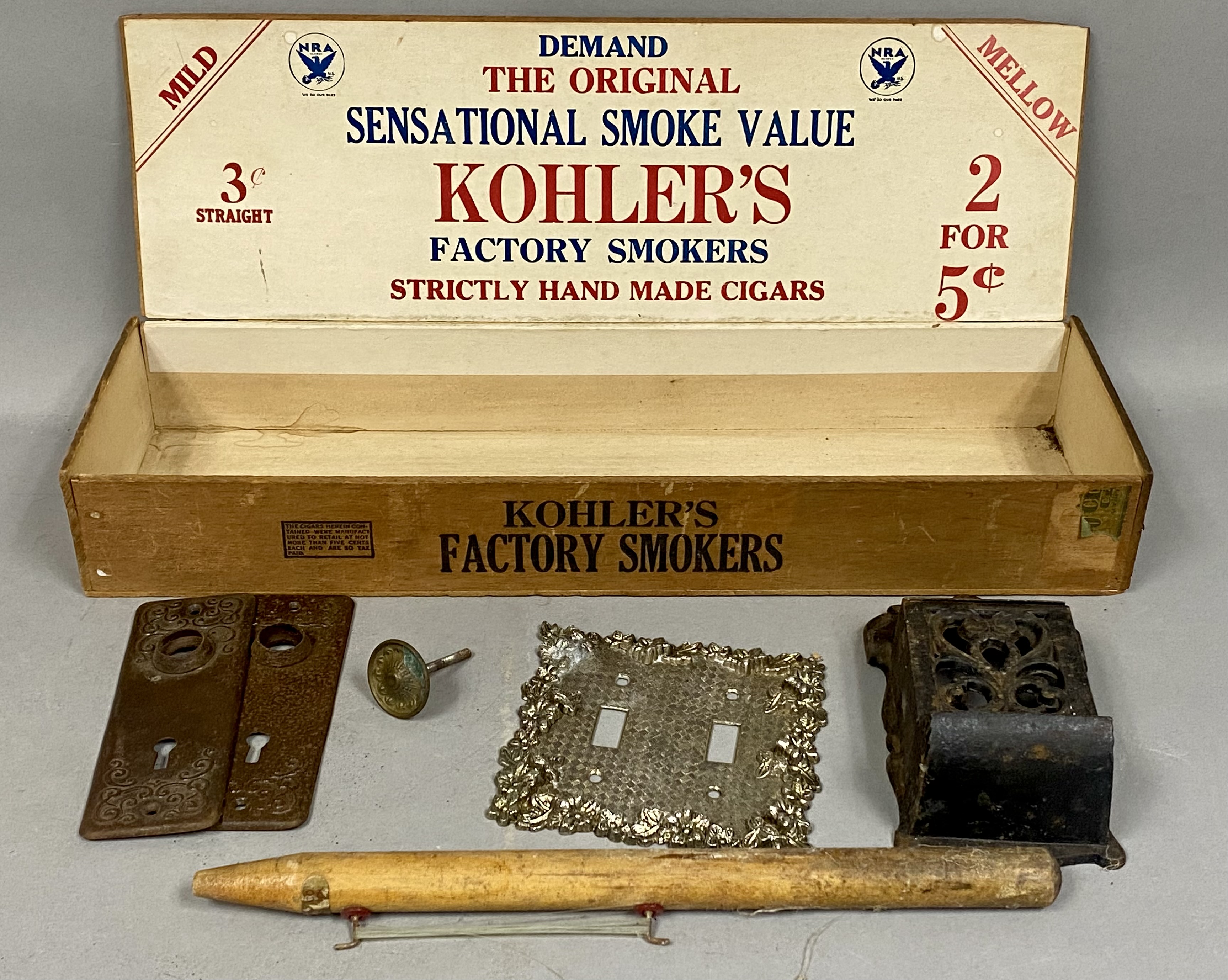 Kohler's Wood Cigar Box & Cast Iron Hardware