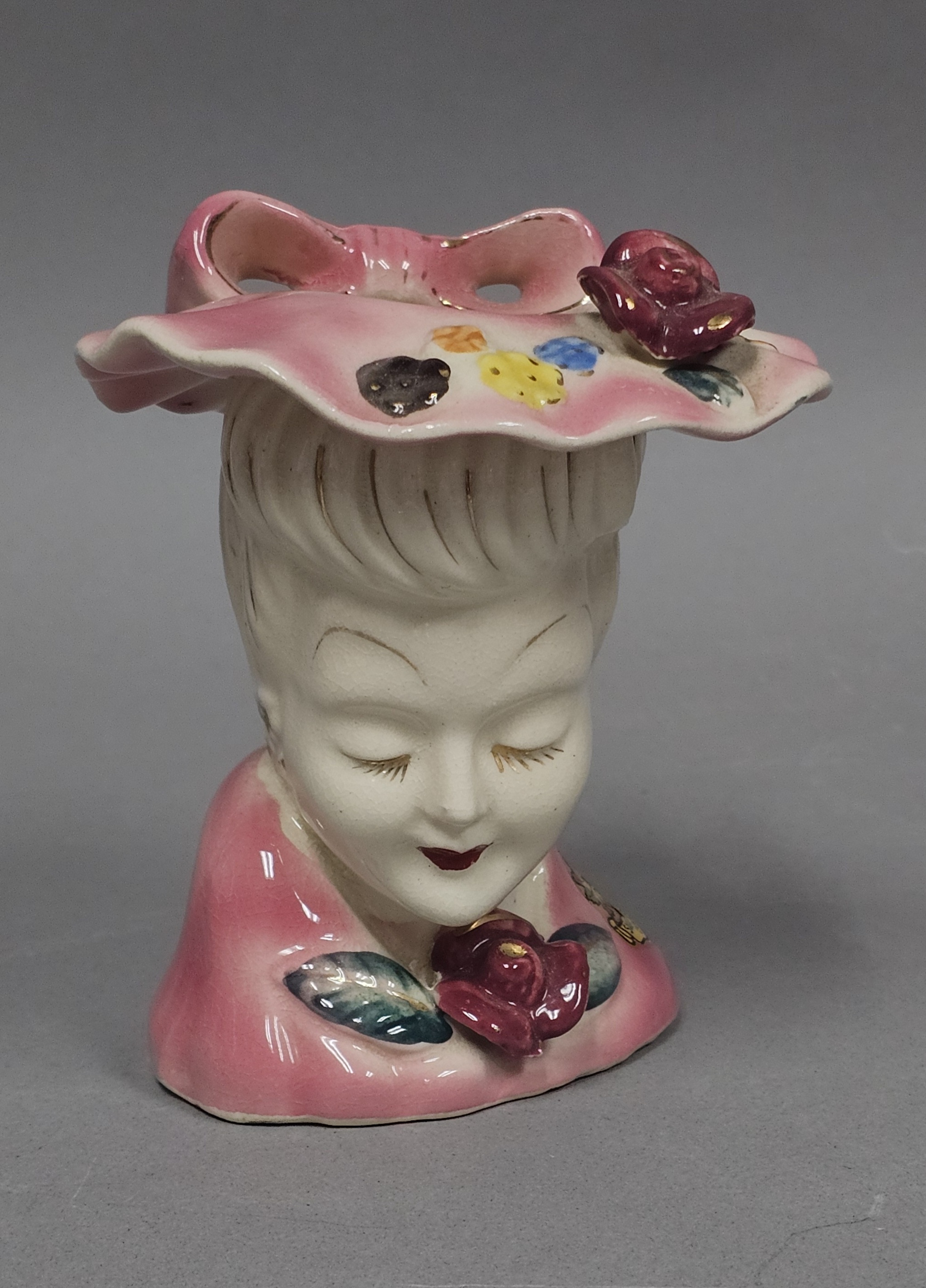 Ceramic Pink Floral Lady Head Vase