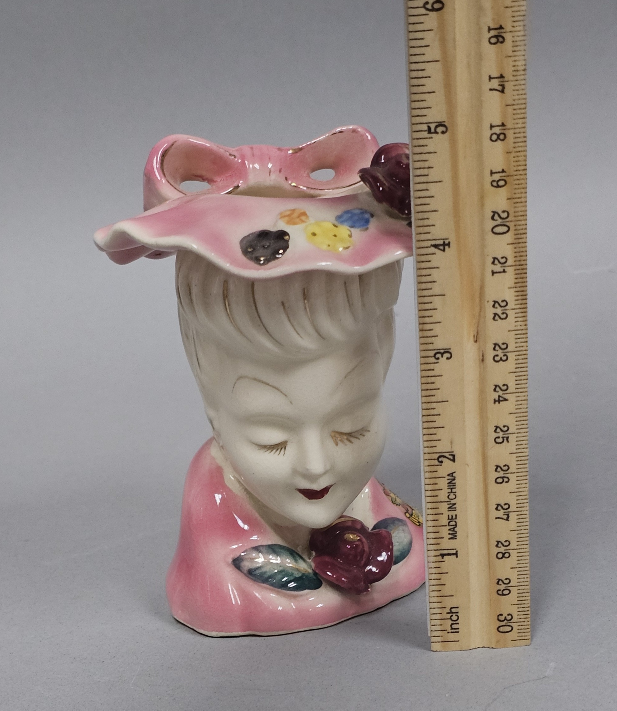 Ceramic Pink Floral Lady Head Vase