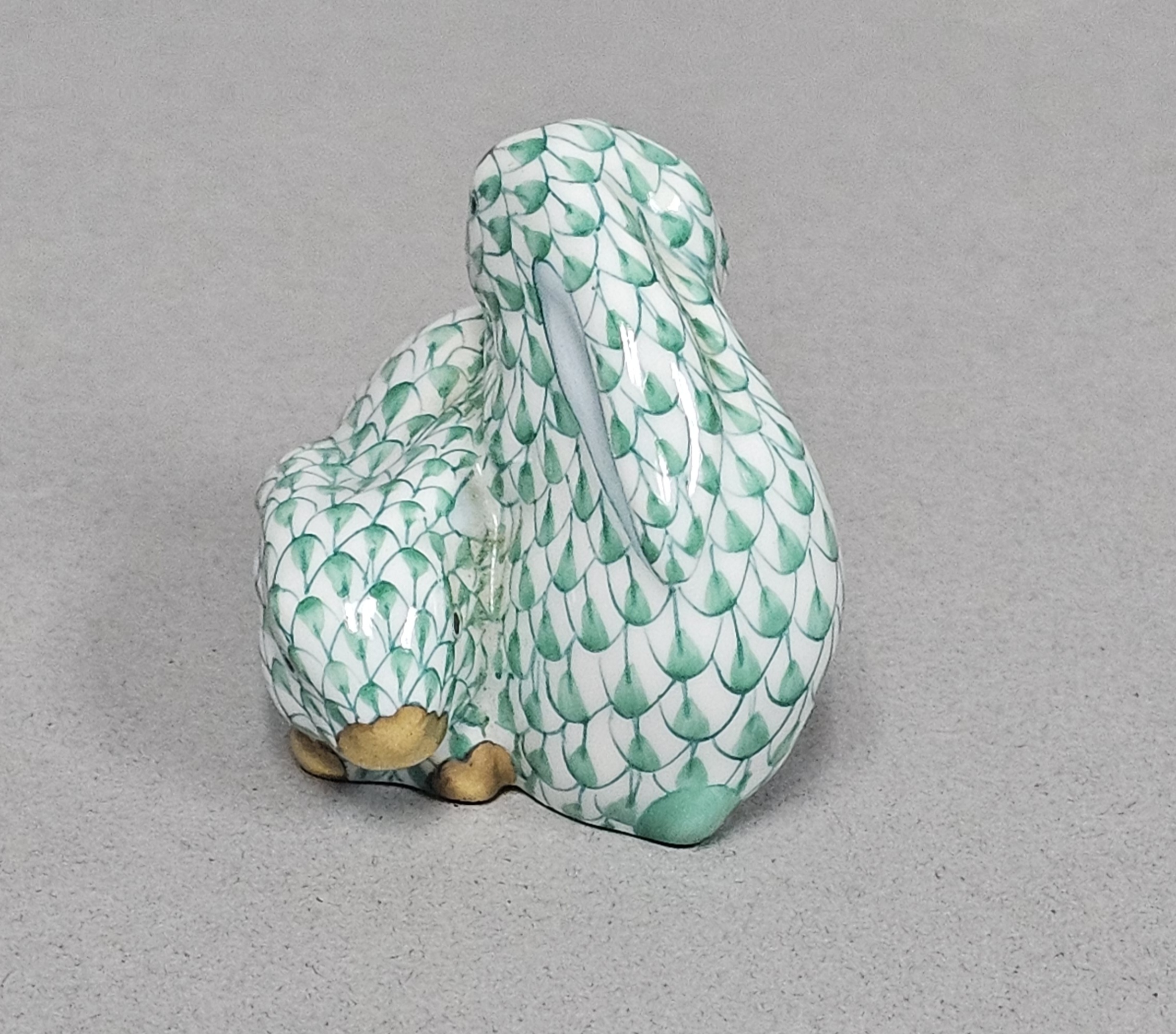 Herend Green Fishnet Porcelain Huddled Rabbits