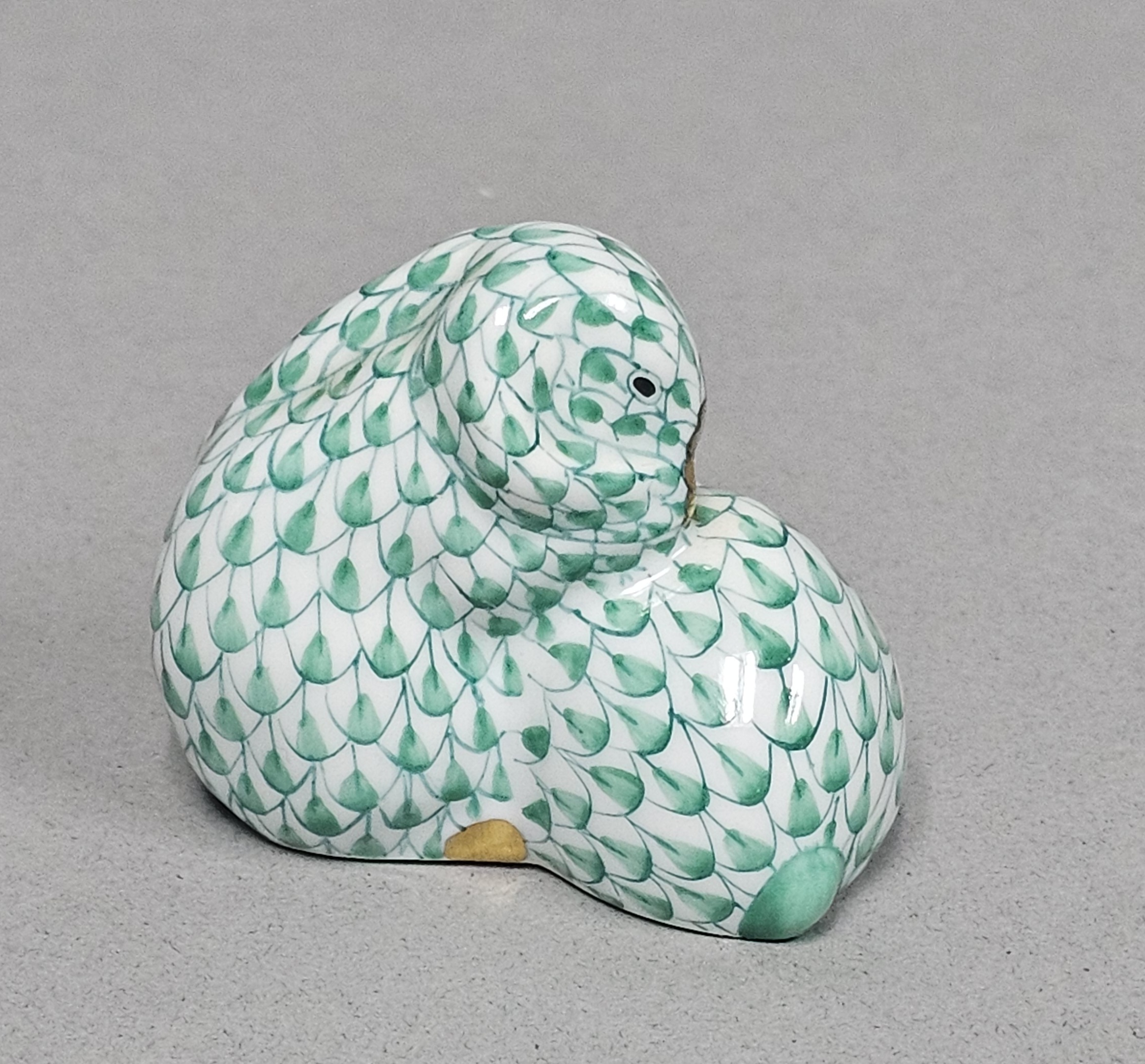 Herend Green Fishnet Porcelain Huddled Rabbits