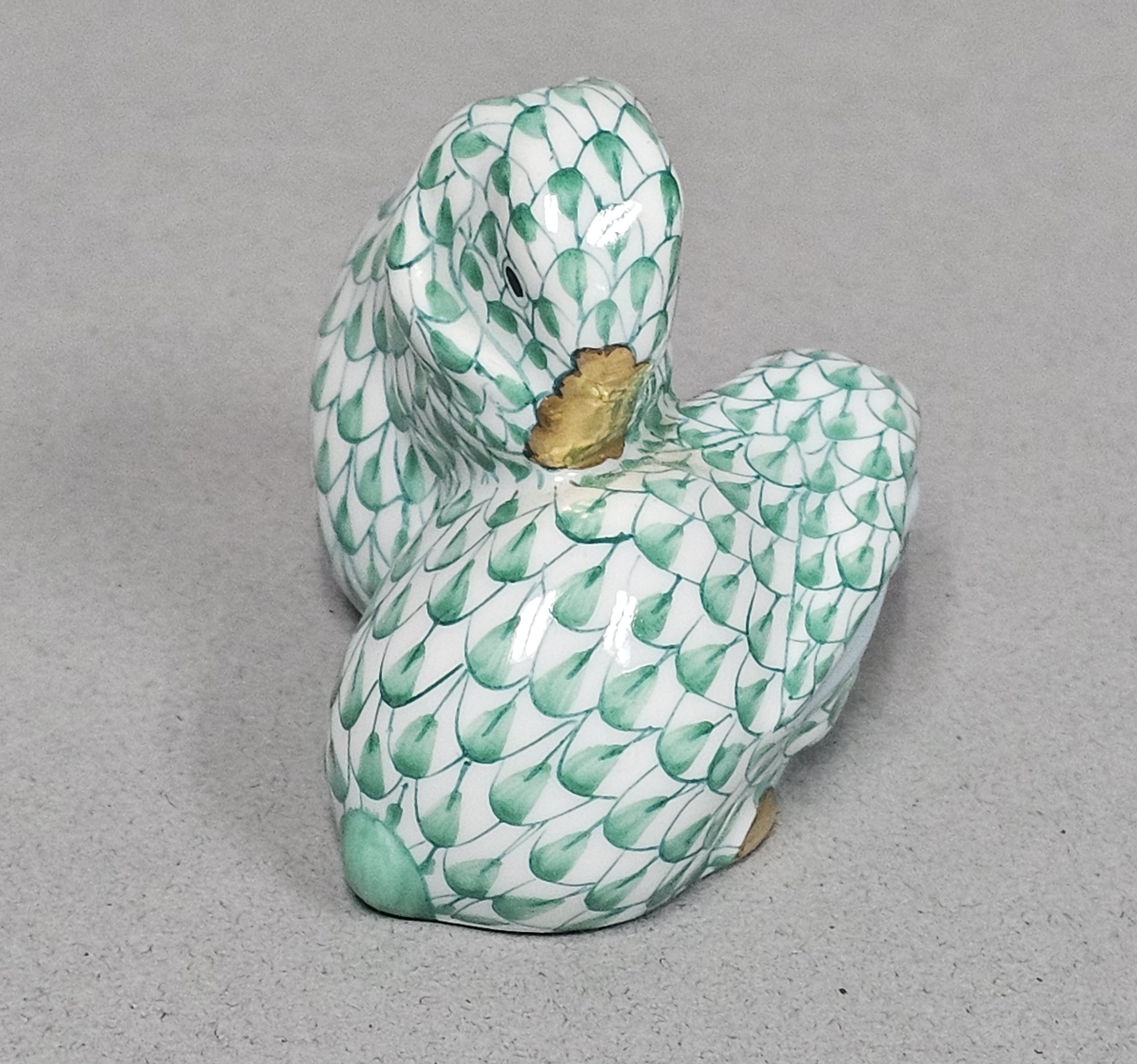 Herend Green Fishnet Porcelain Huddled Rabbits