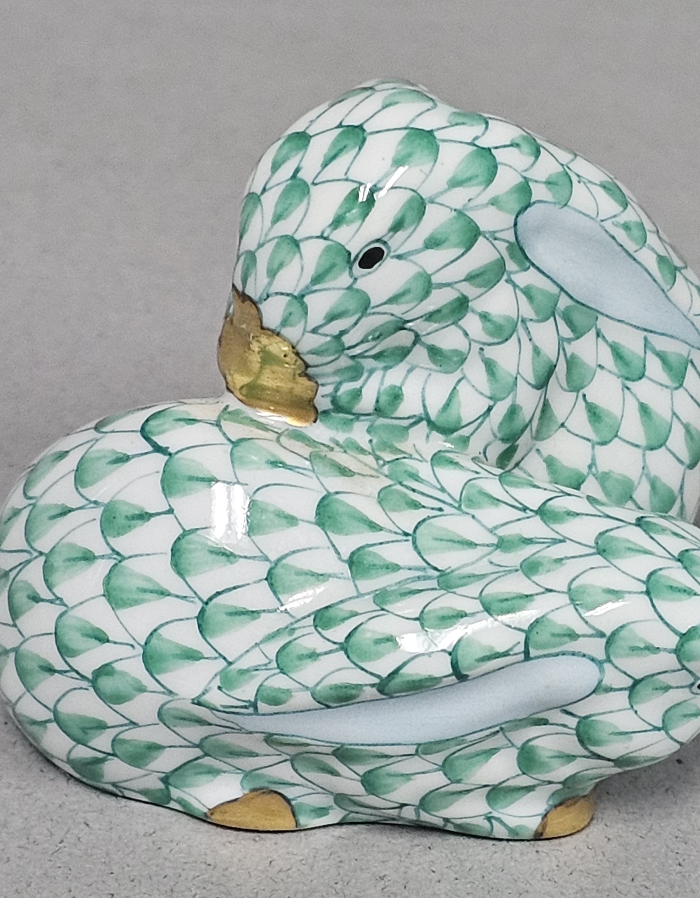 Herend Green Fishnet Porcelain Huddled Rabbits