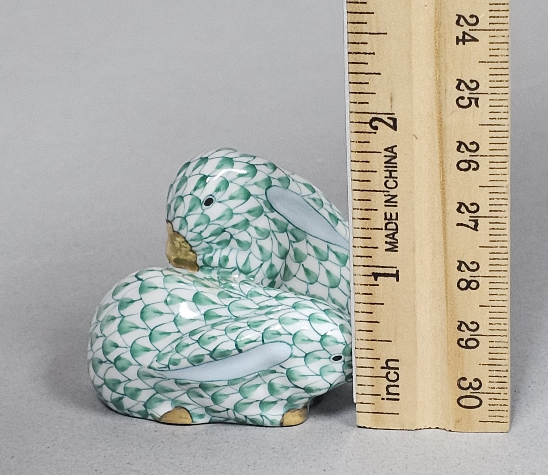 Herend Green Fishnet Porcelain Huddled Rabbits
