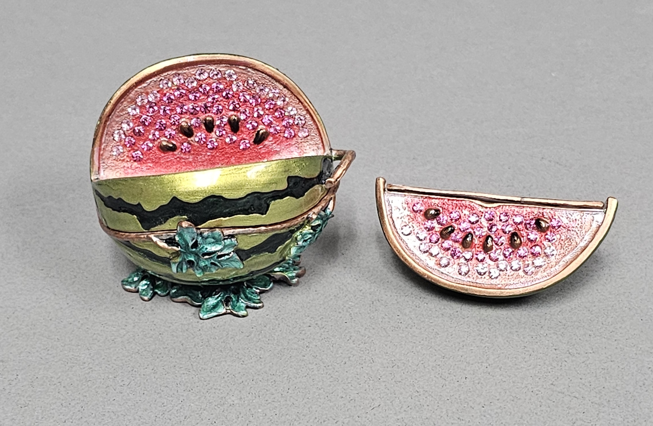 Enameled Metal Jeweled Watermelon Trinket Box