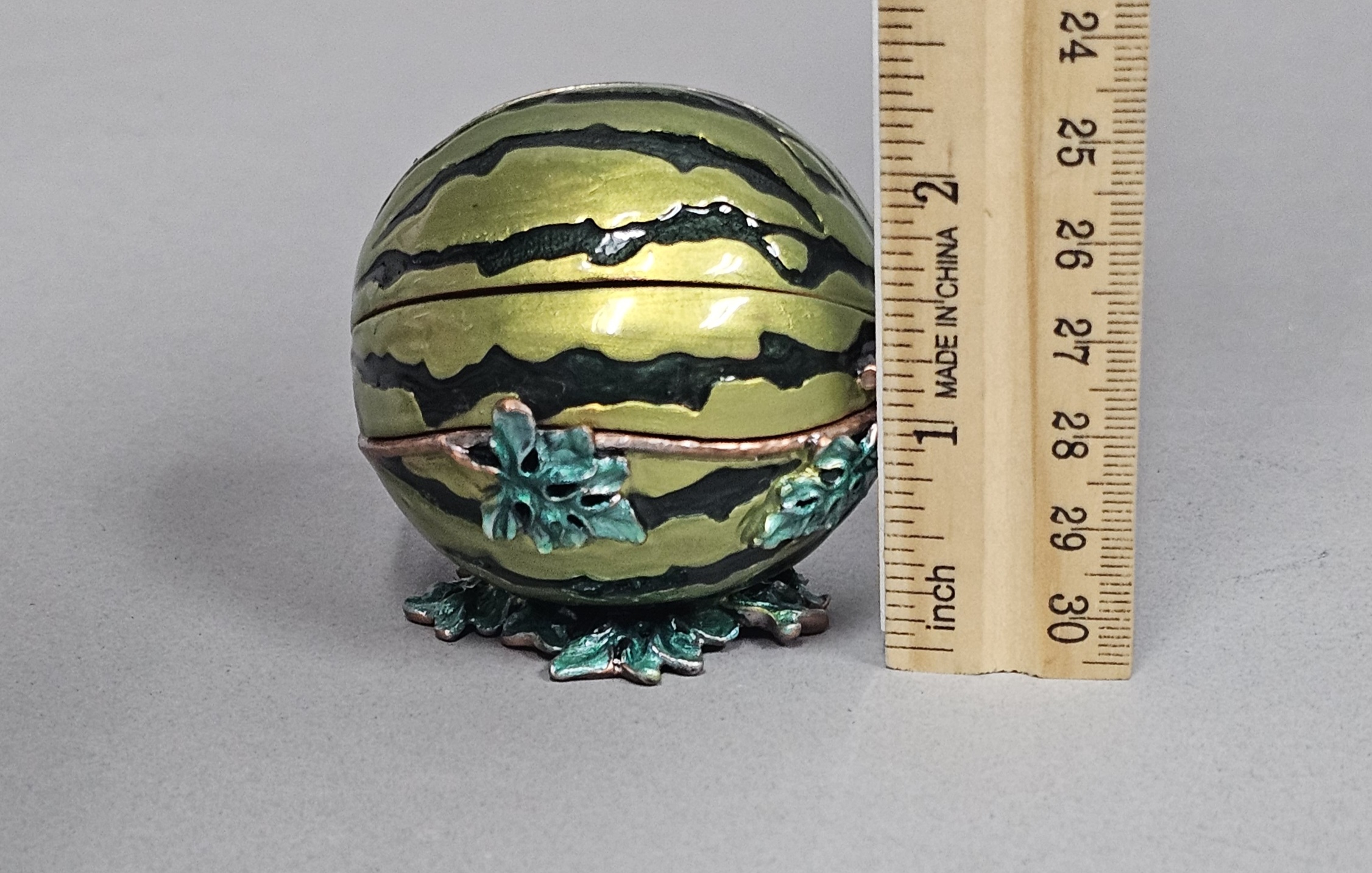 Enameled Metal Jeweled Watermelon Trinket Box