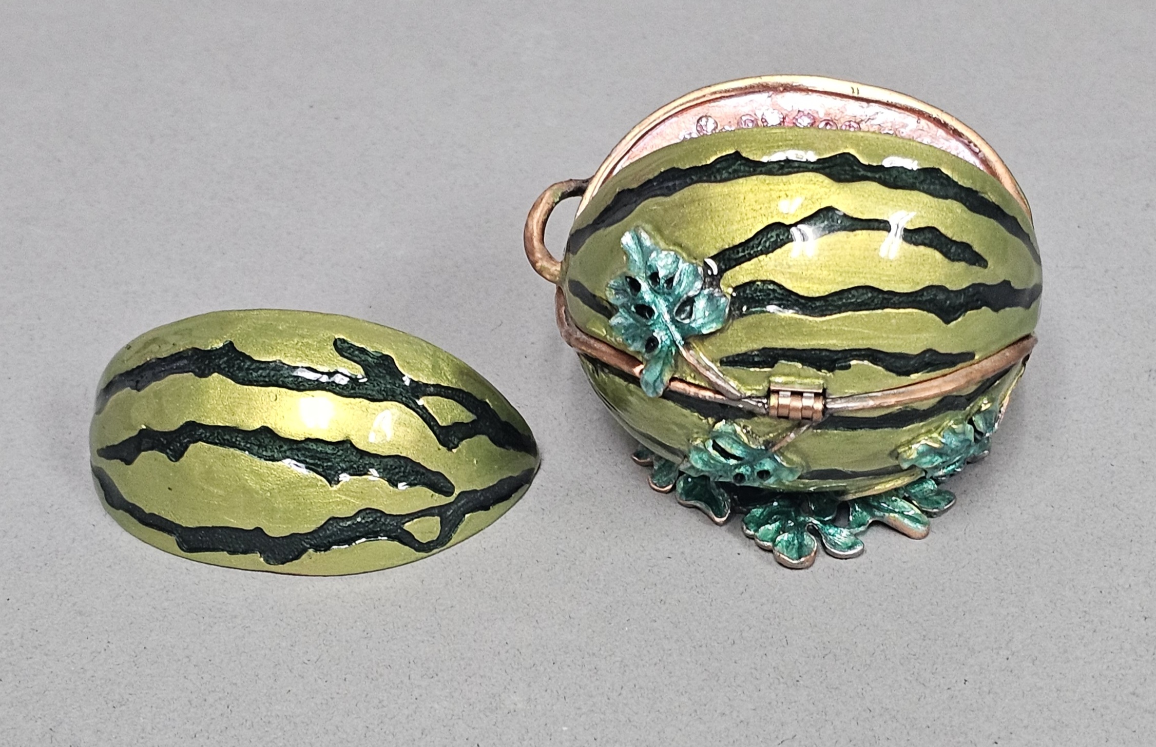 Enameled Metal Jeweled Watermelon Trinket Box