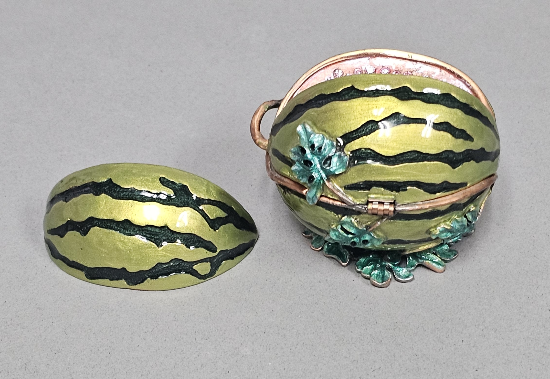 Enameled Metal Jeweled Watermelon Trinket Box