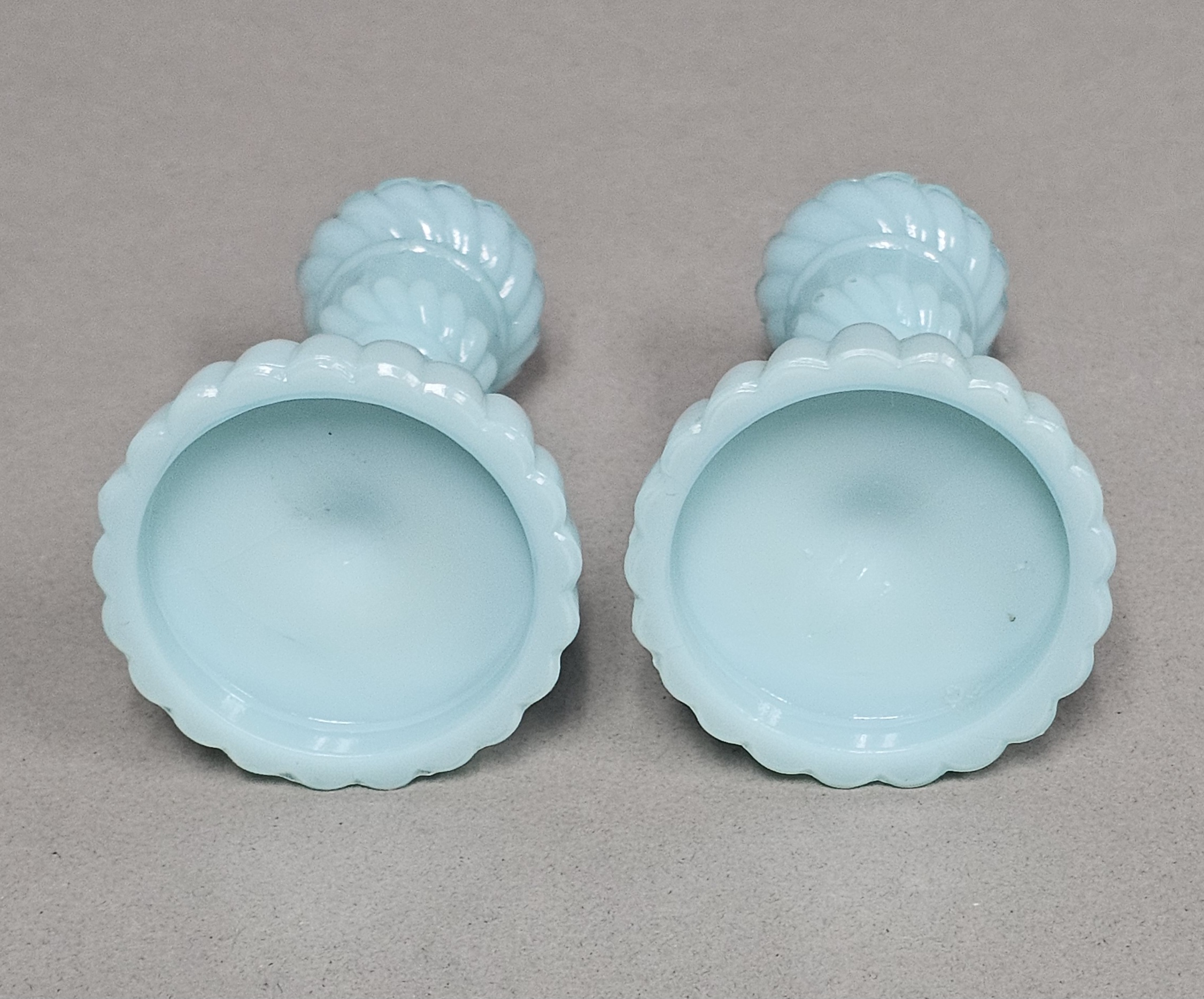 Blue Milk Glass Spiral Candlesticks