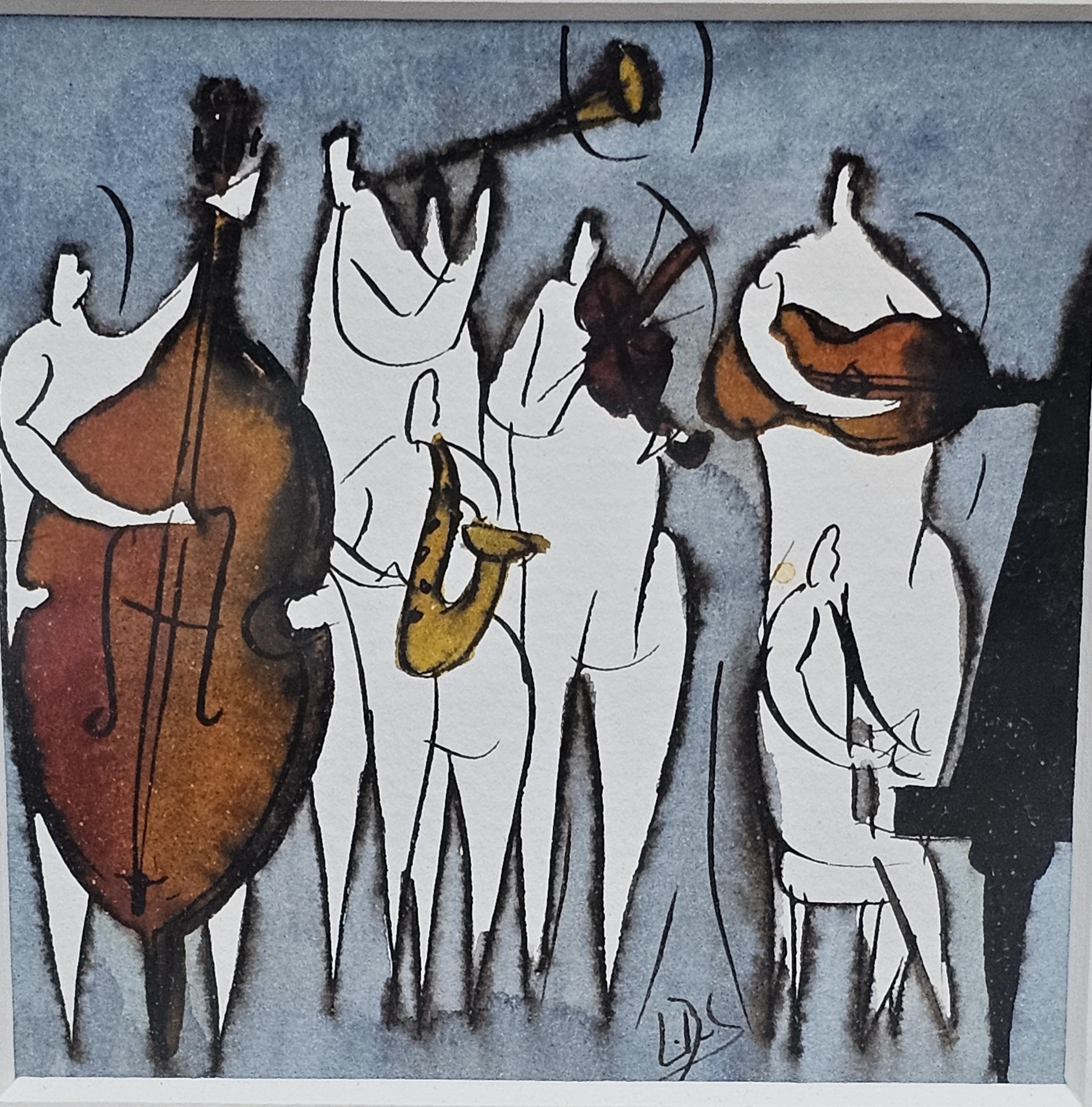 Lionel Borla Jazz in Blue Ink Drawing