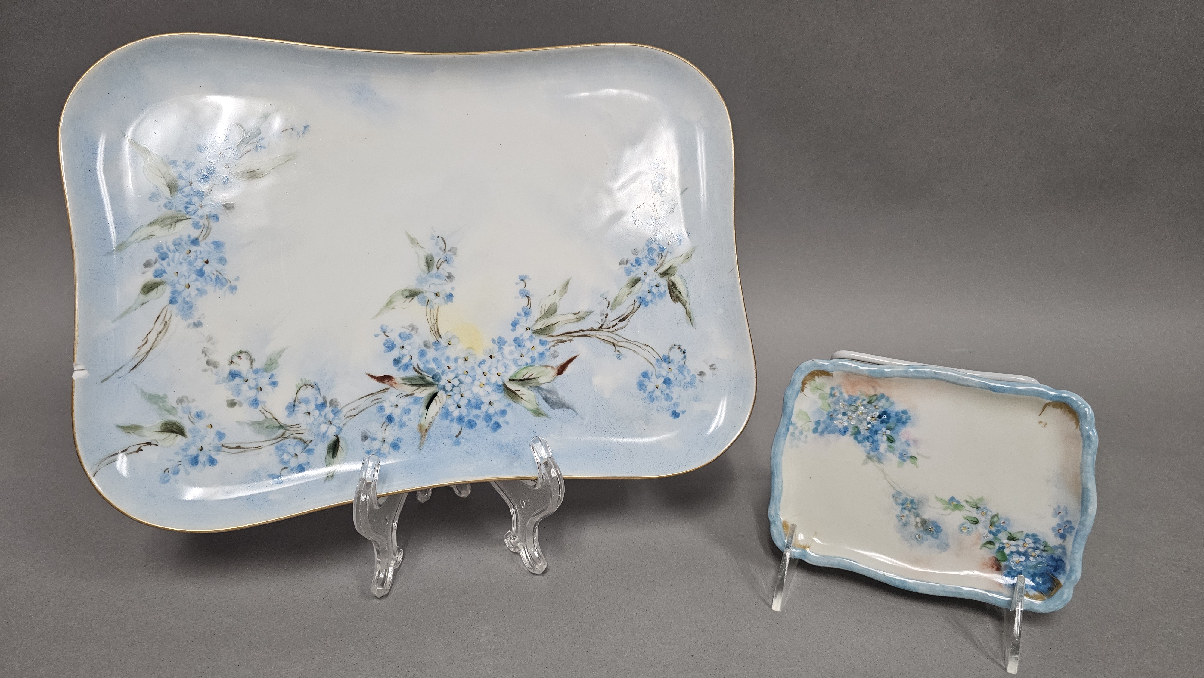 Limoges Porcelain Hand-Painted Forget-Me-Not Trays