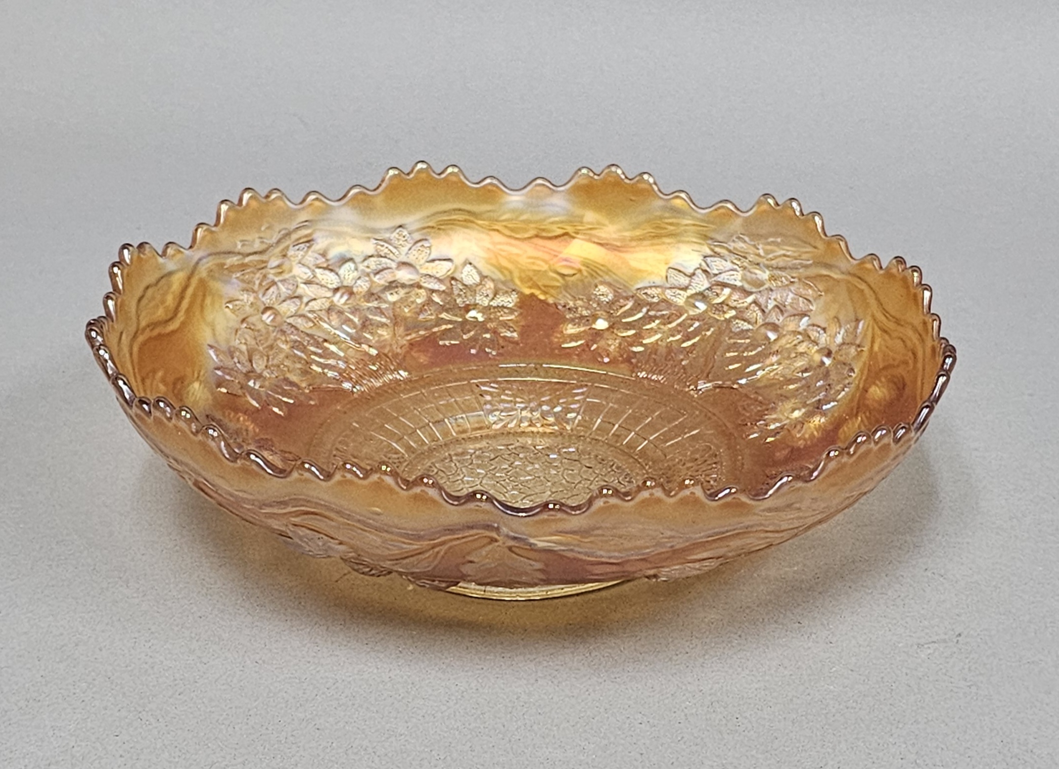 Marigold Carnival Glass Ruffled Bowl