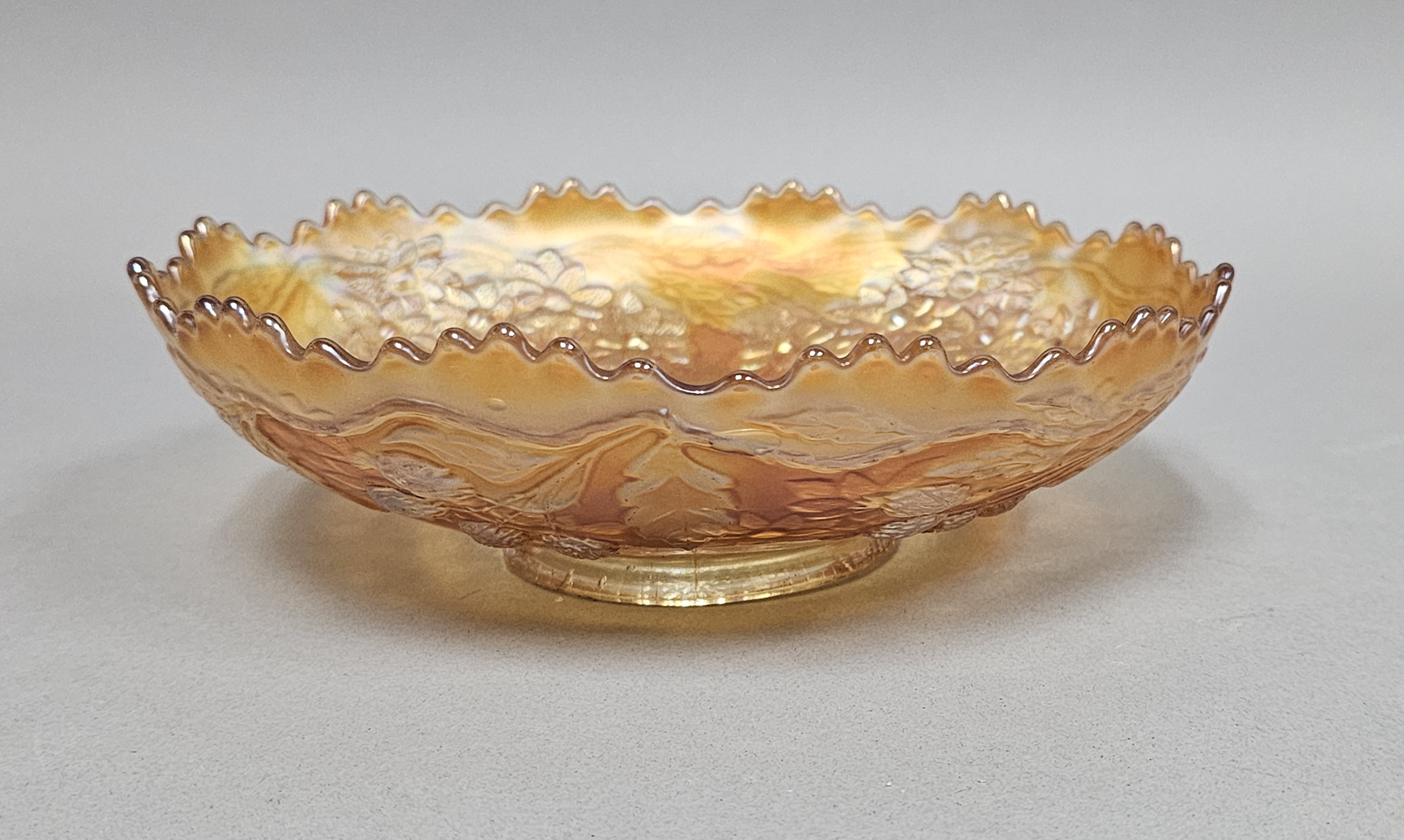 Marigold Carnival Glass Ruffled Bowl