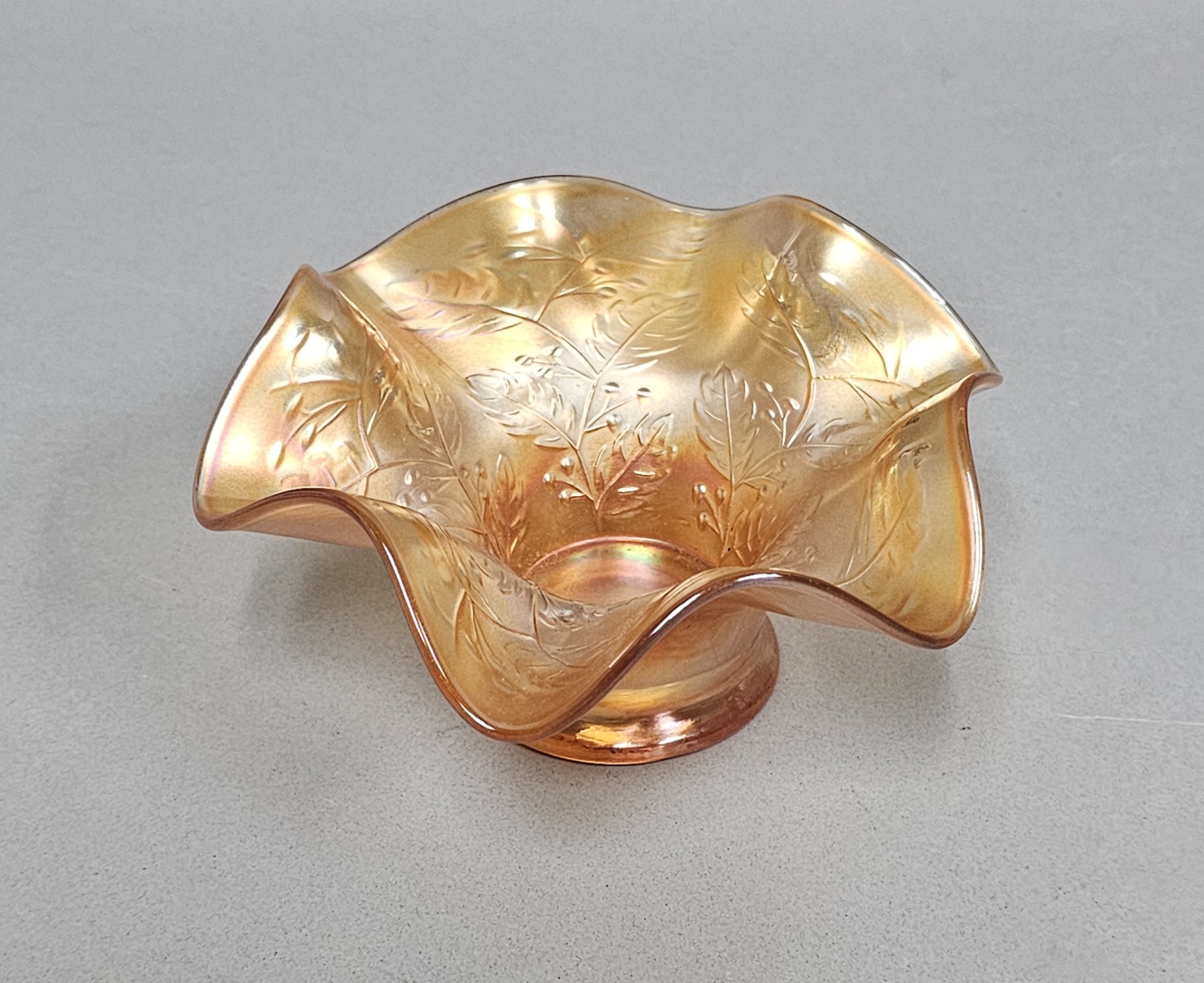 Marigold Carnival Glass Ruffled Bowl