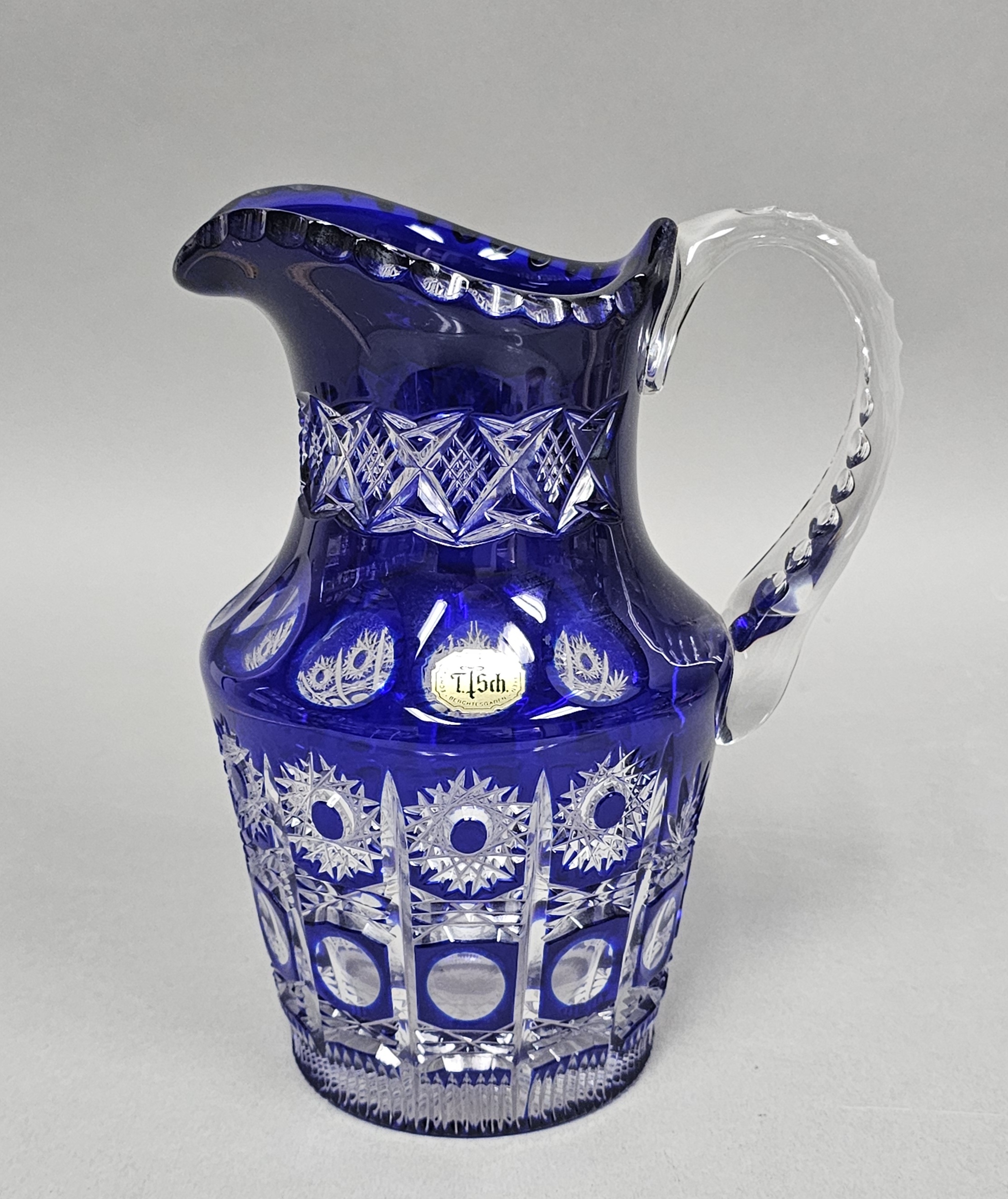 Tisch Berchtesgaden Cobalt Cut to Clear Crystal Pitcher