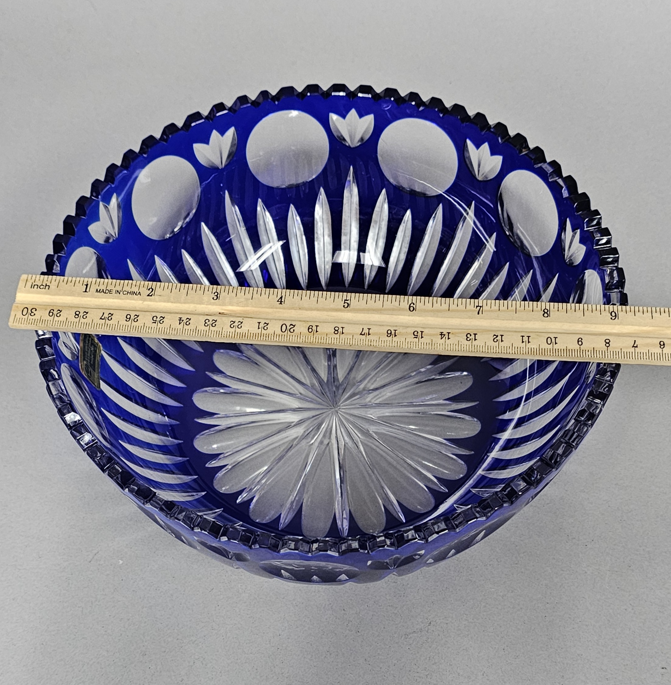 Lausitzer Glas Cobalt Cut to Clear Bowl