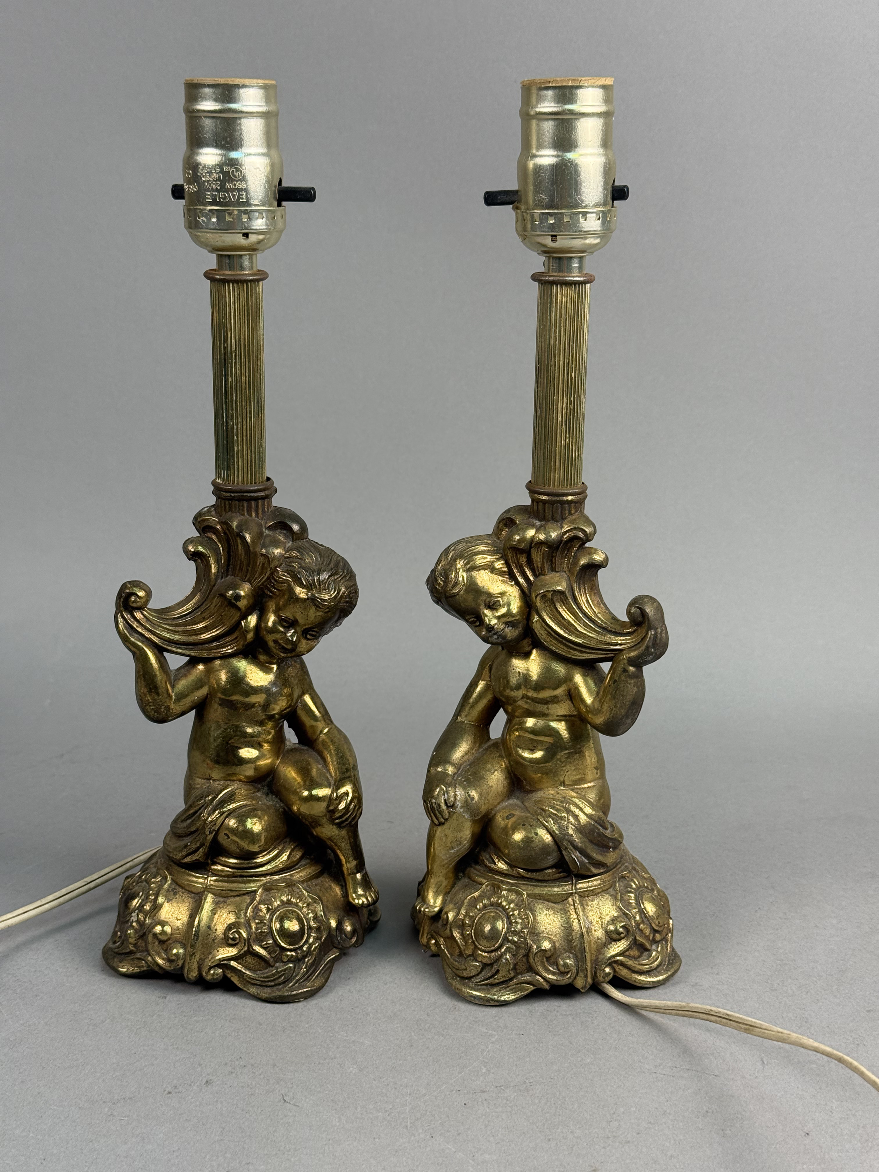 Gilt Cast Metal Cherub Table Lamps