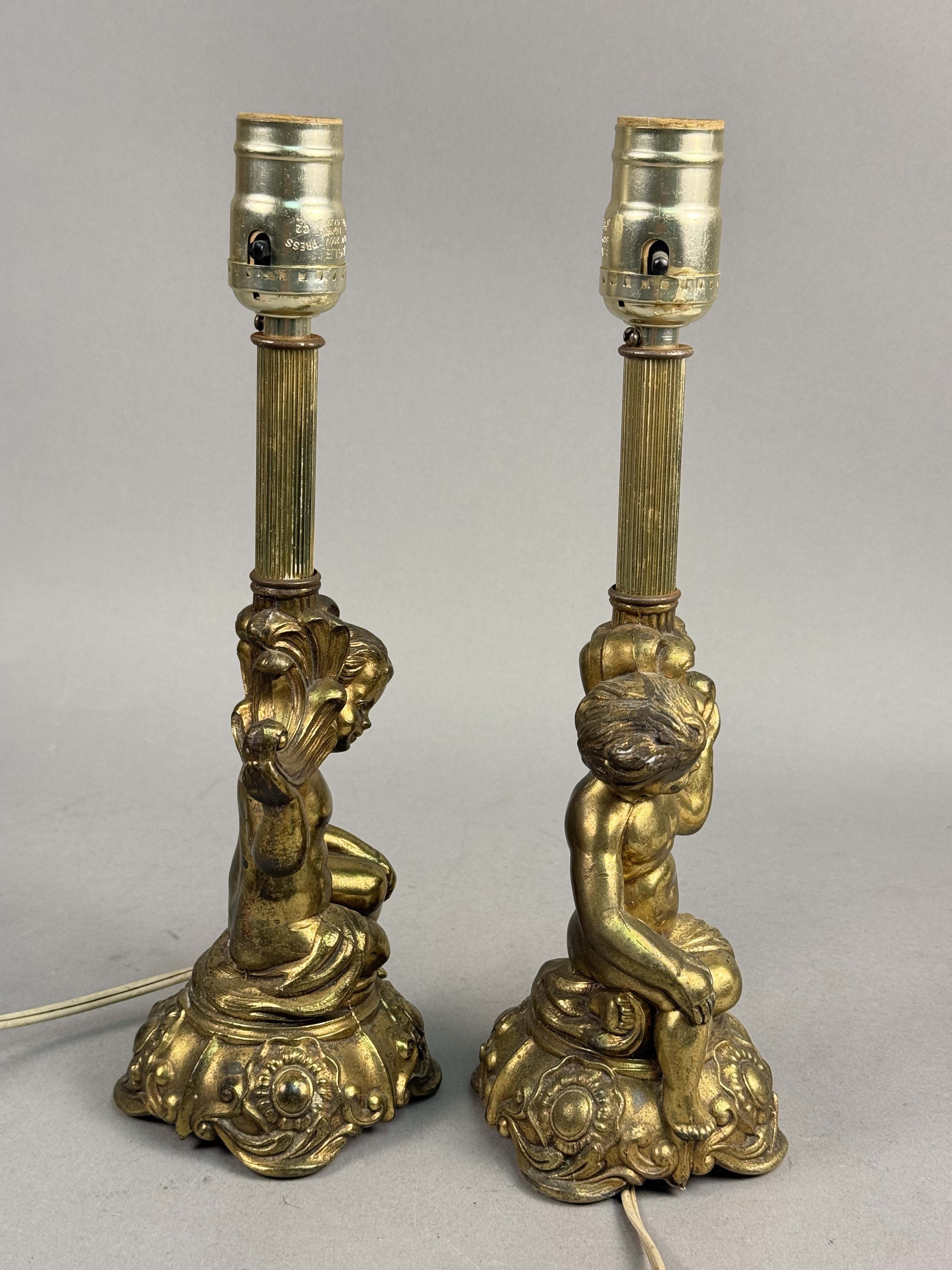 Gilt Cast Metal Cherub Table Lamps