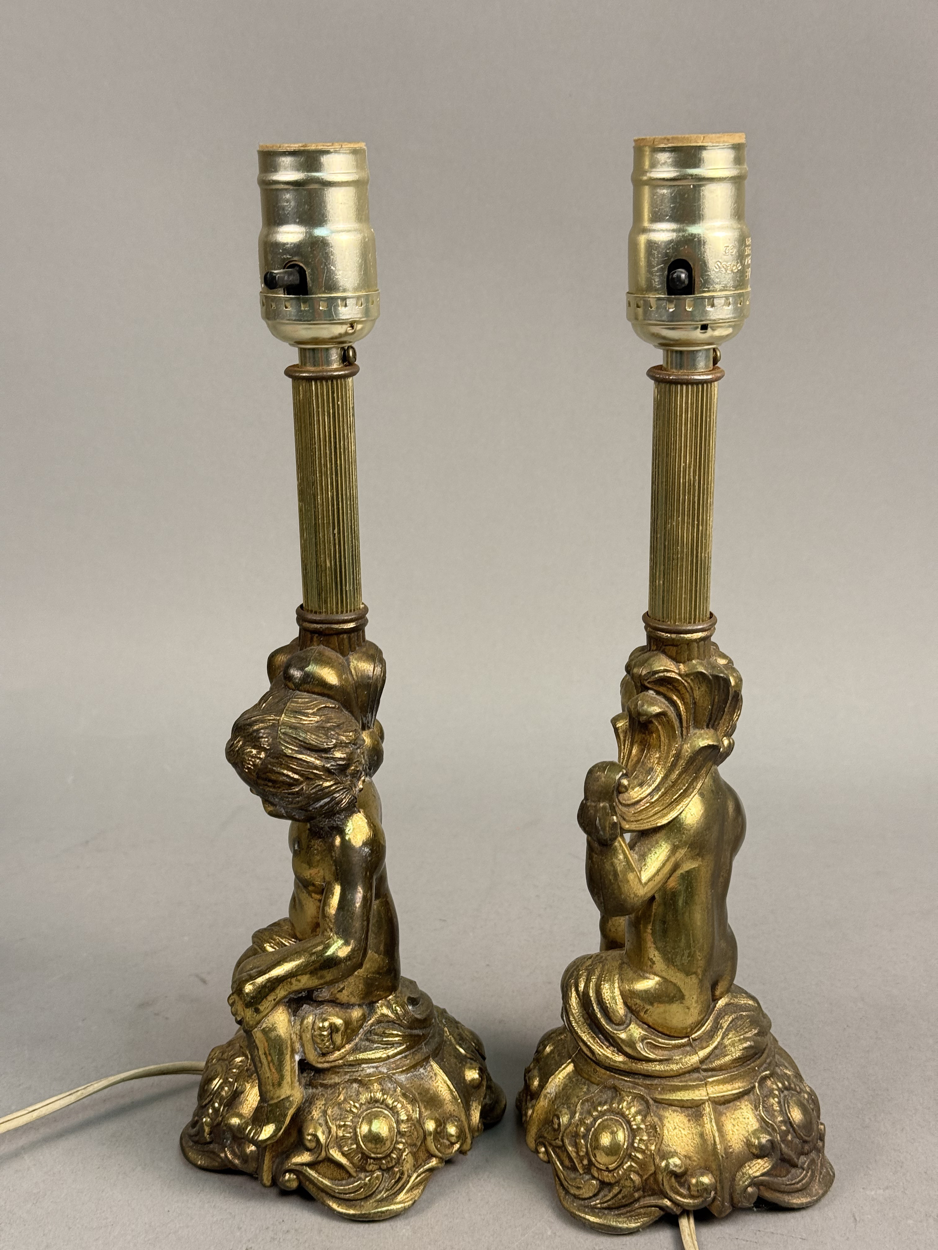 Gilt Cast Metal Cherub Table Lamps