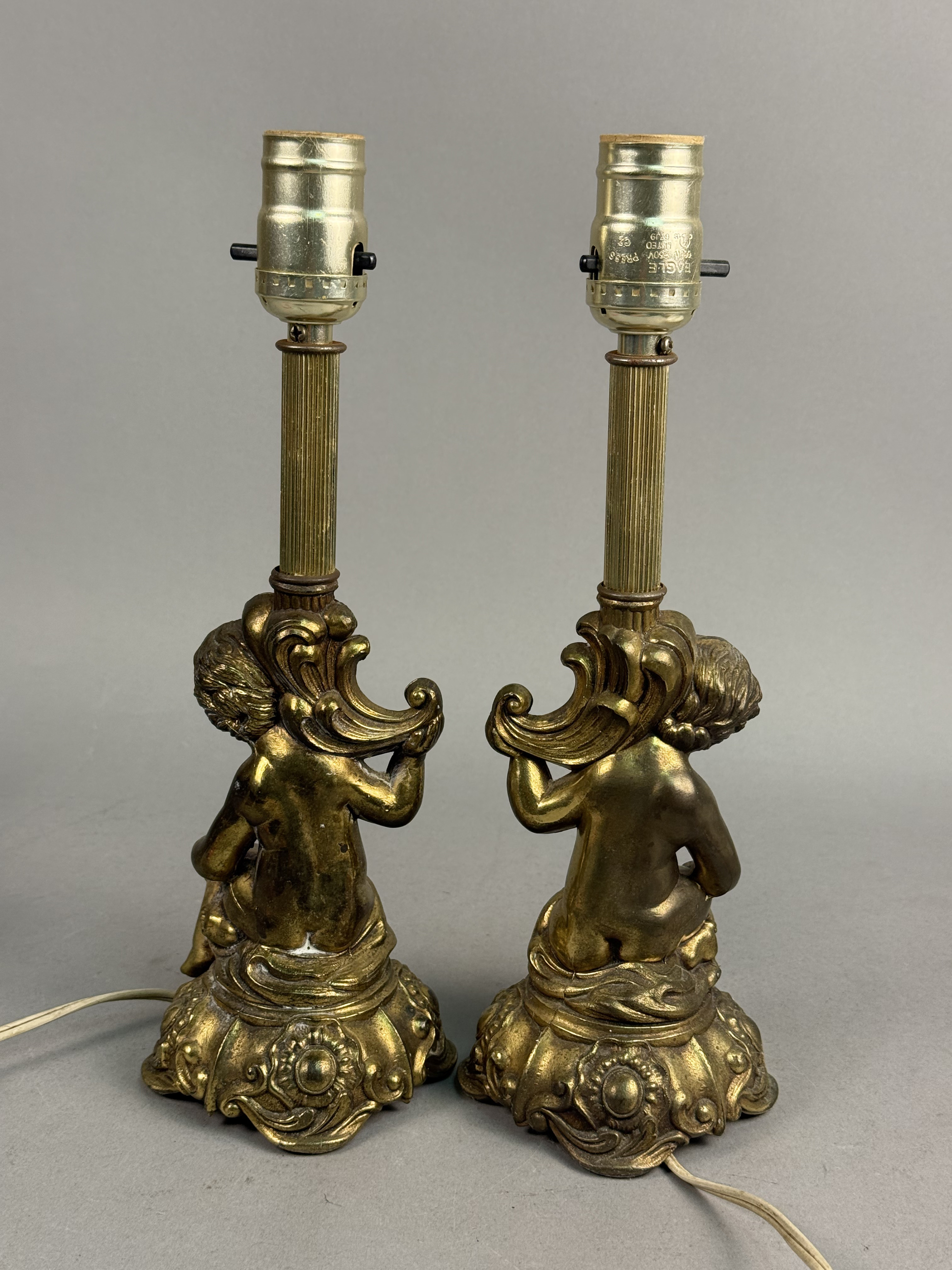 Gilt Cast Metal Cherub Table Lamps