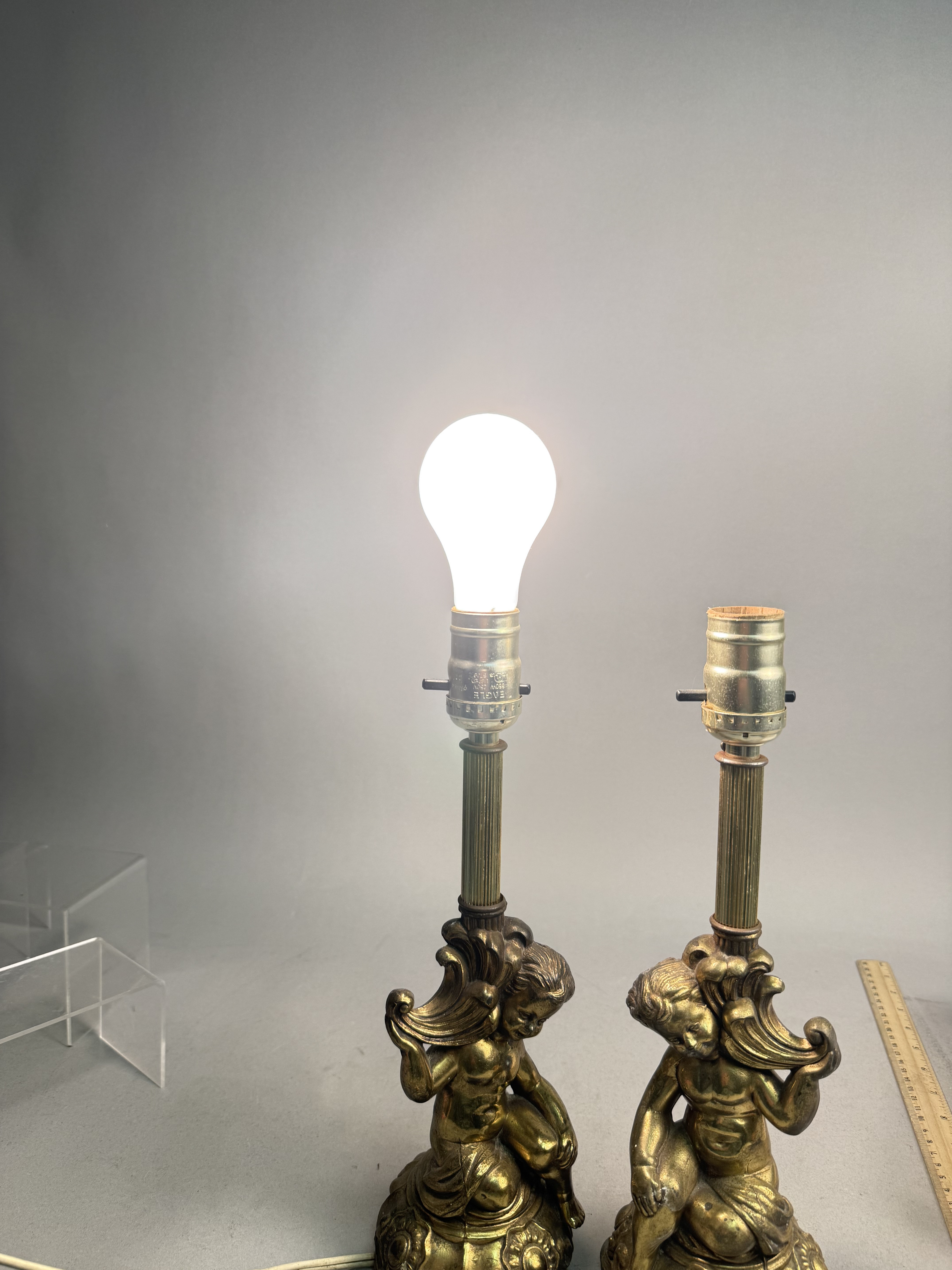 Gilt Cast Metal Cherub Table Lamps