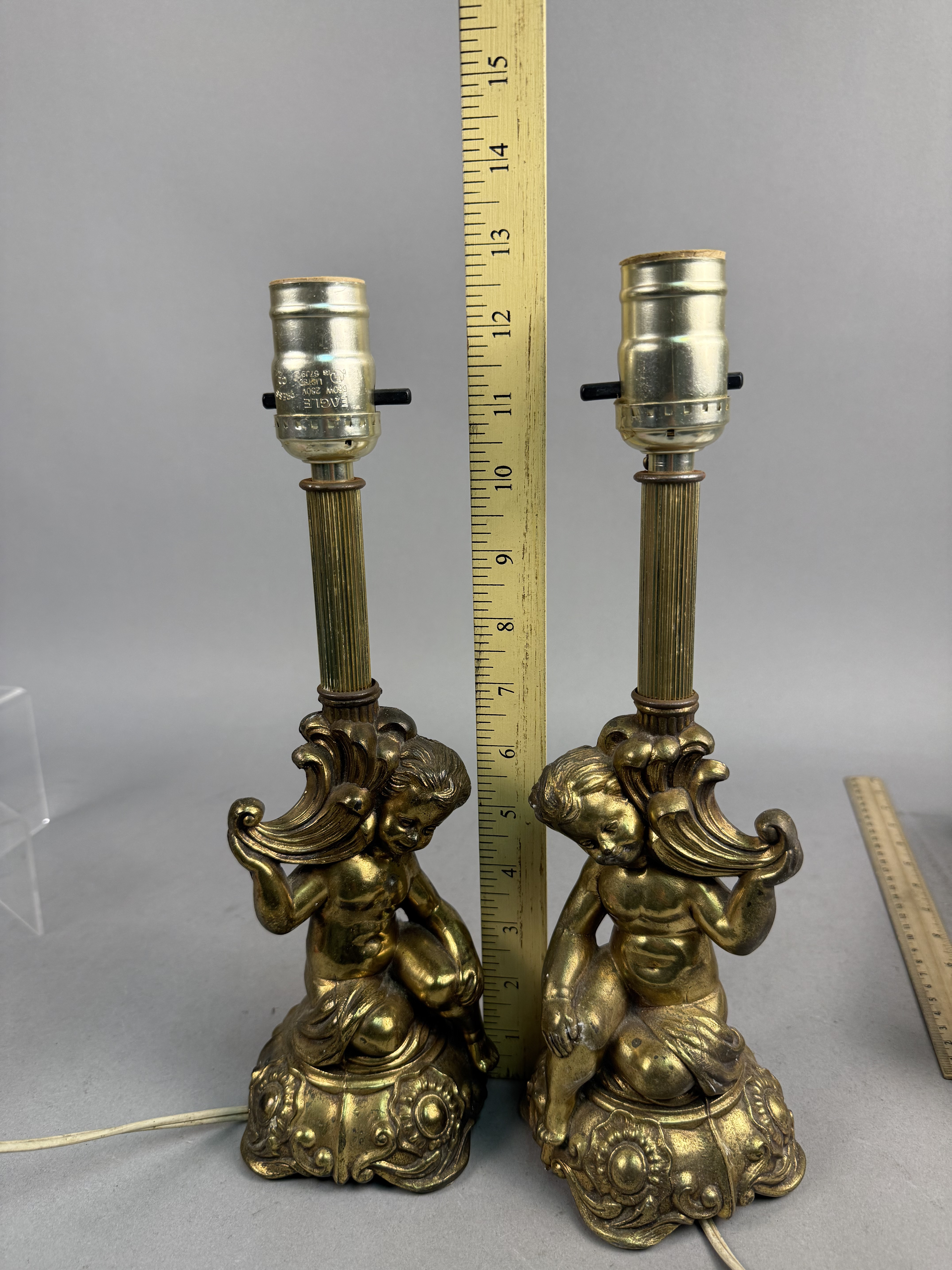 Gilt Cast Metal Cherub Table Lamps