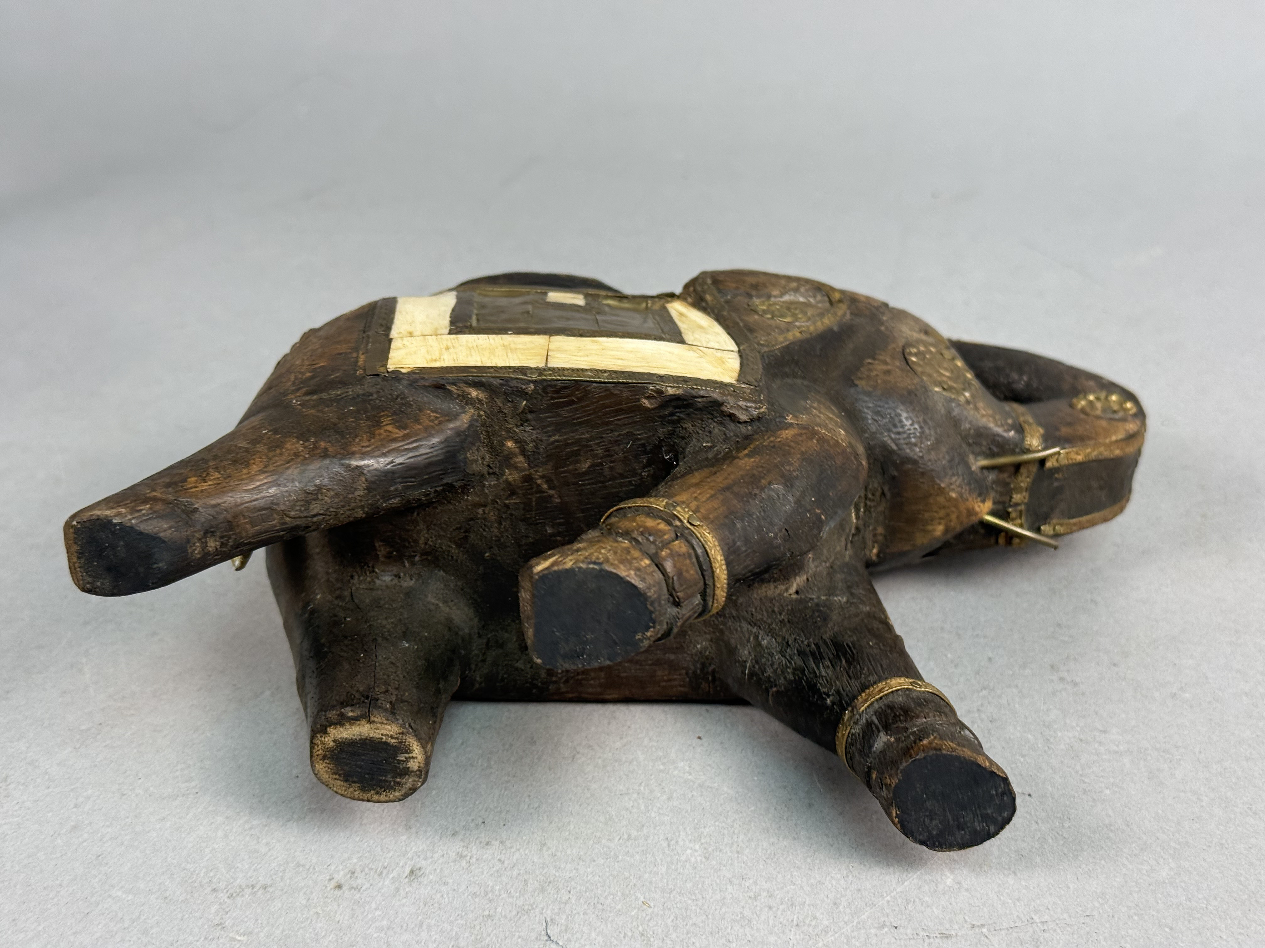 Indian Brass & Bone Inlaid Hand-Carved Elephant