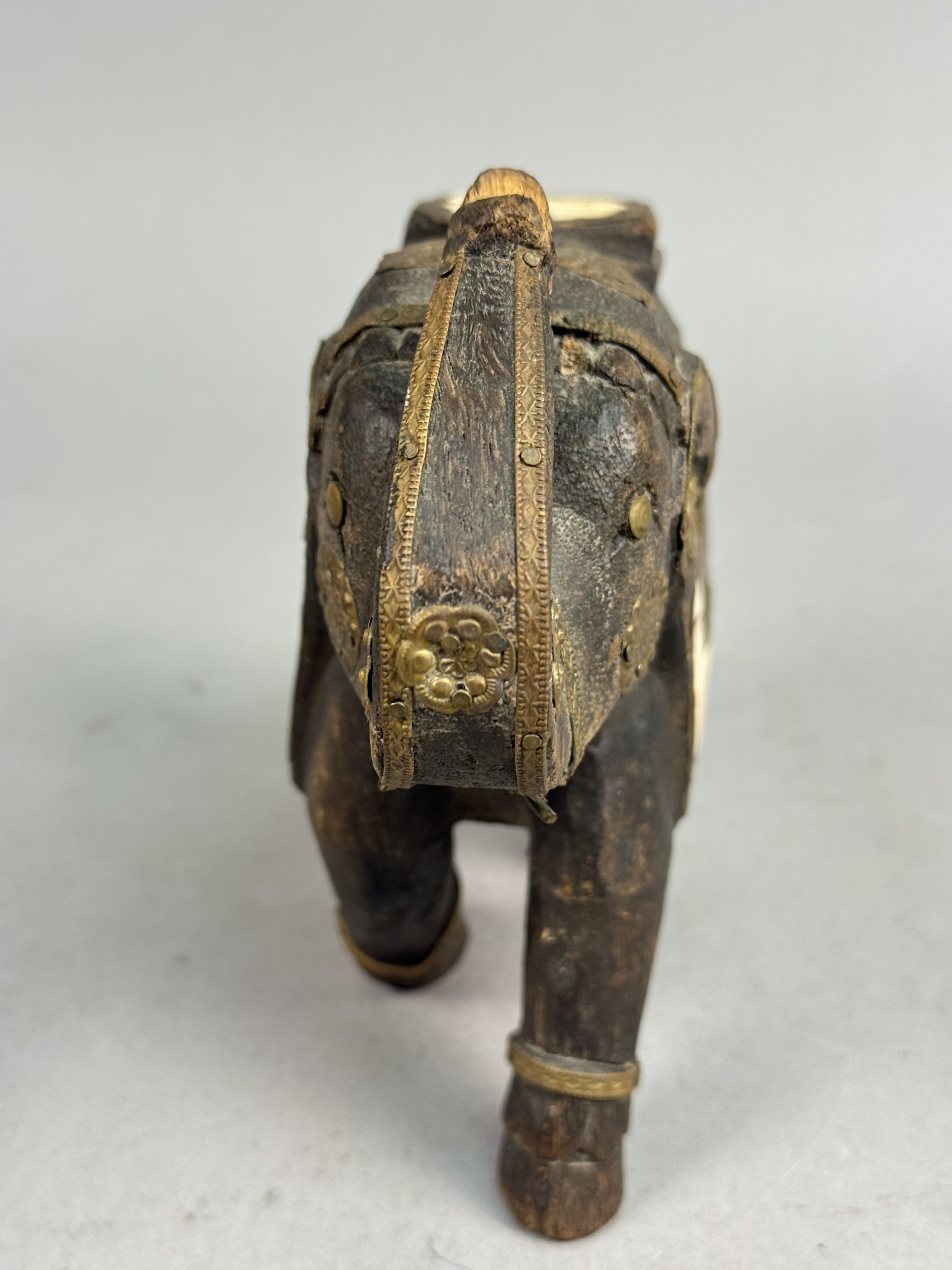 Indian Brass & Bone Inlaid Hand-Carved Elephant