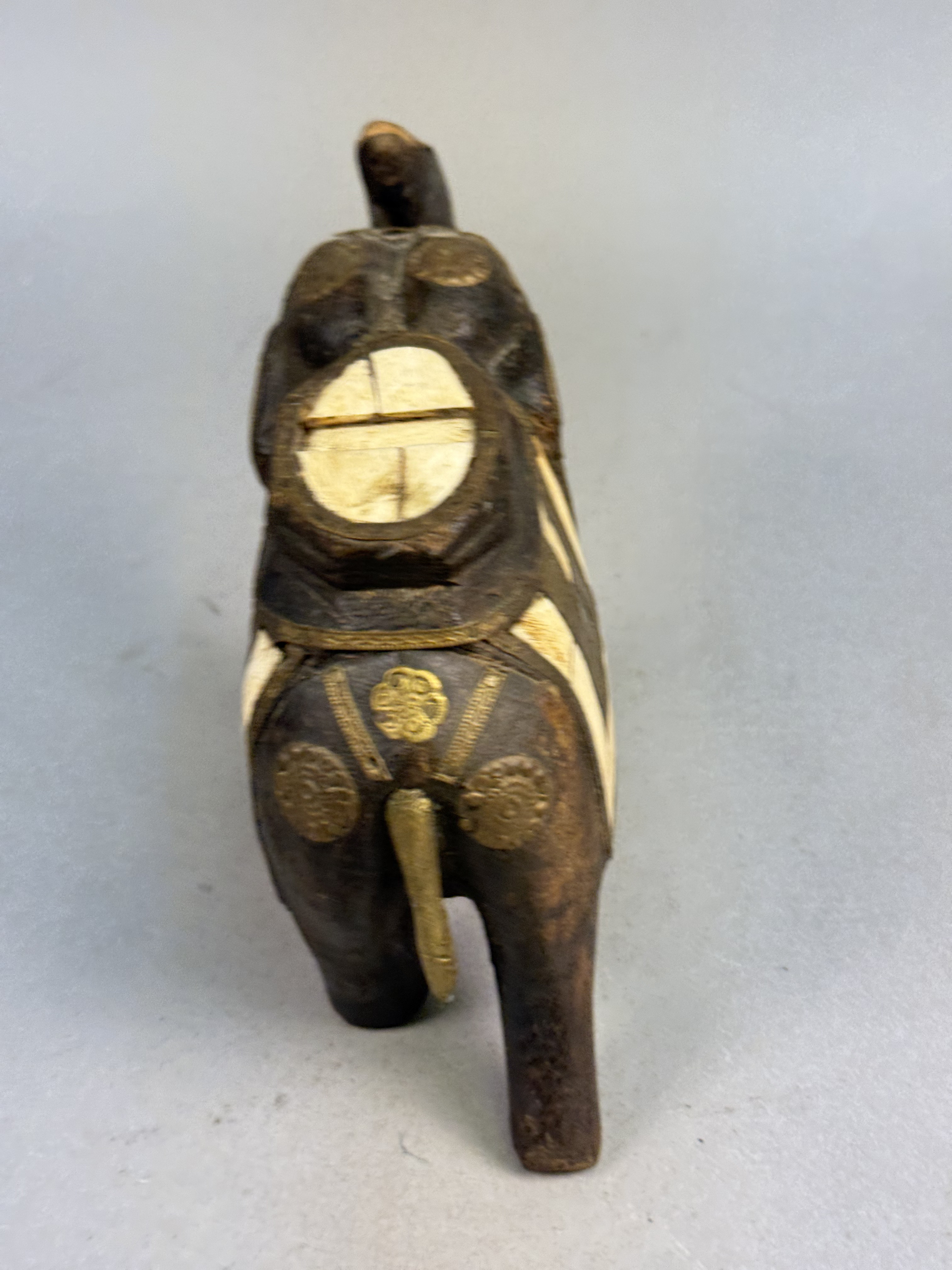 Indian Brass & Bone Inlaid Hand-Carved Elephant