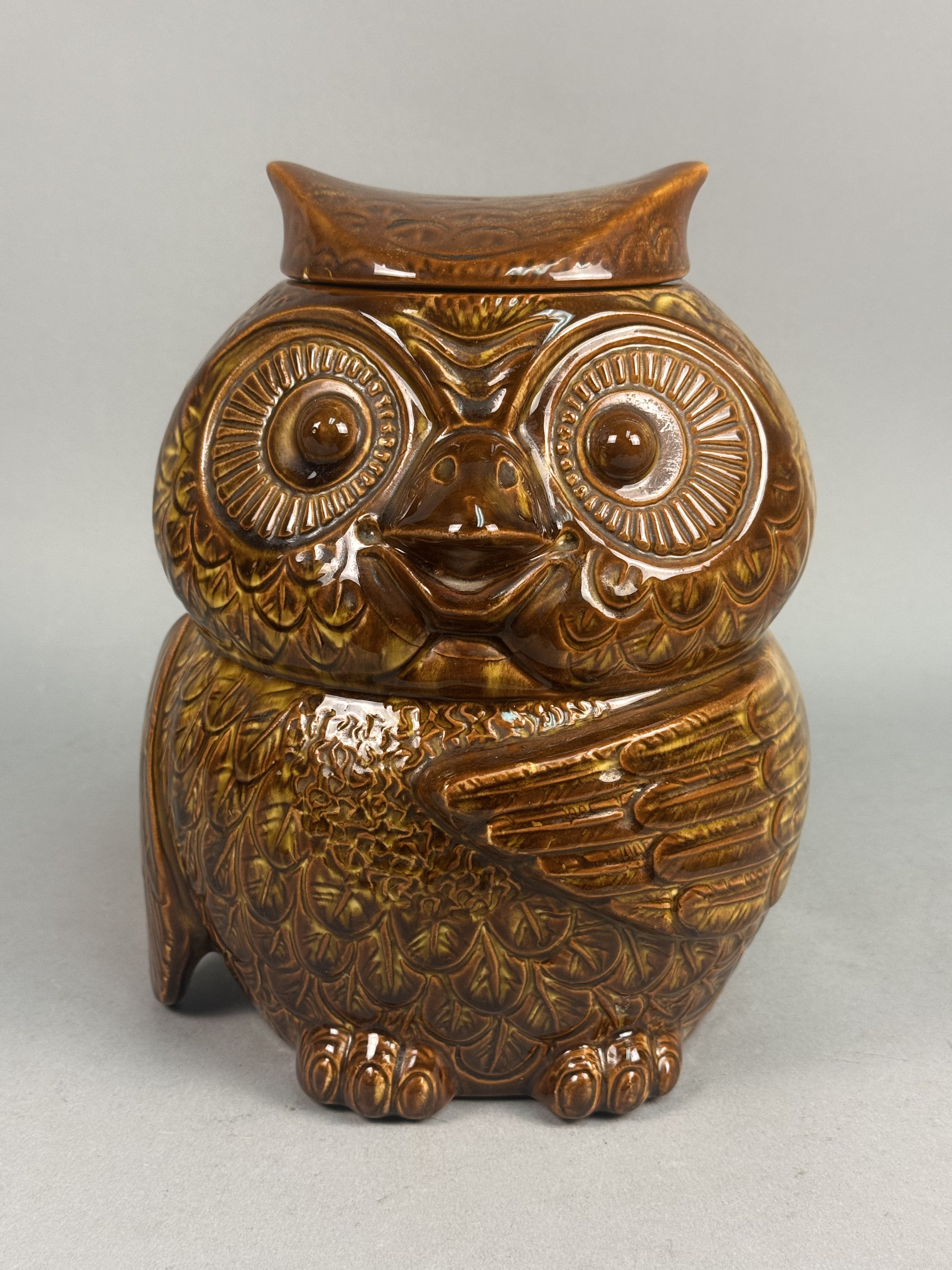 Ceramic Brown Drip Glazed Owl Cookie Jar