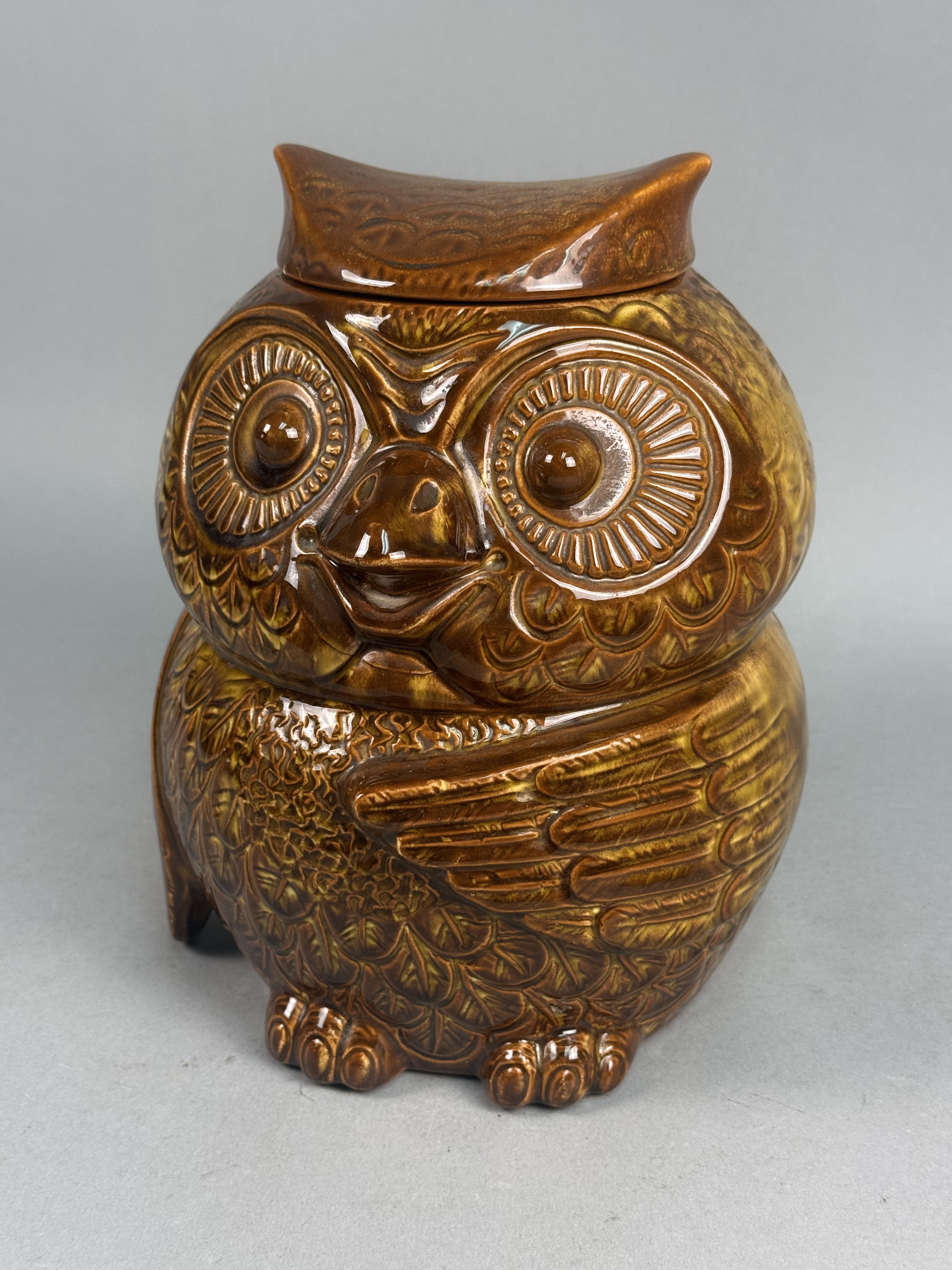 Ceramic Brown Drip Glazed Owl Cookie Jar