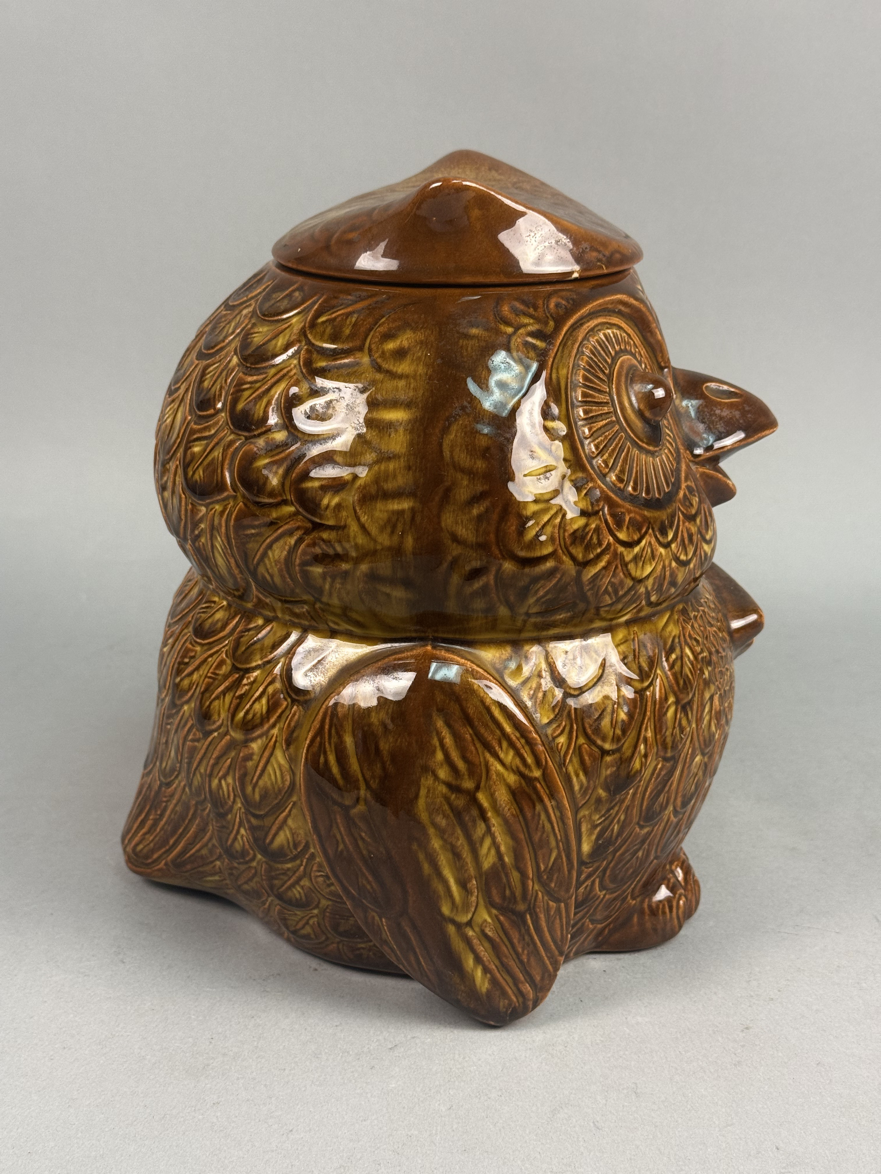 Ceramic Brown Drip Glazed Owl Cookie Jar