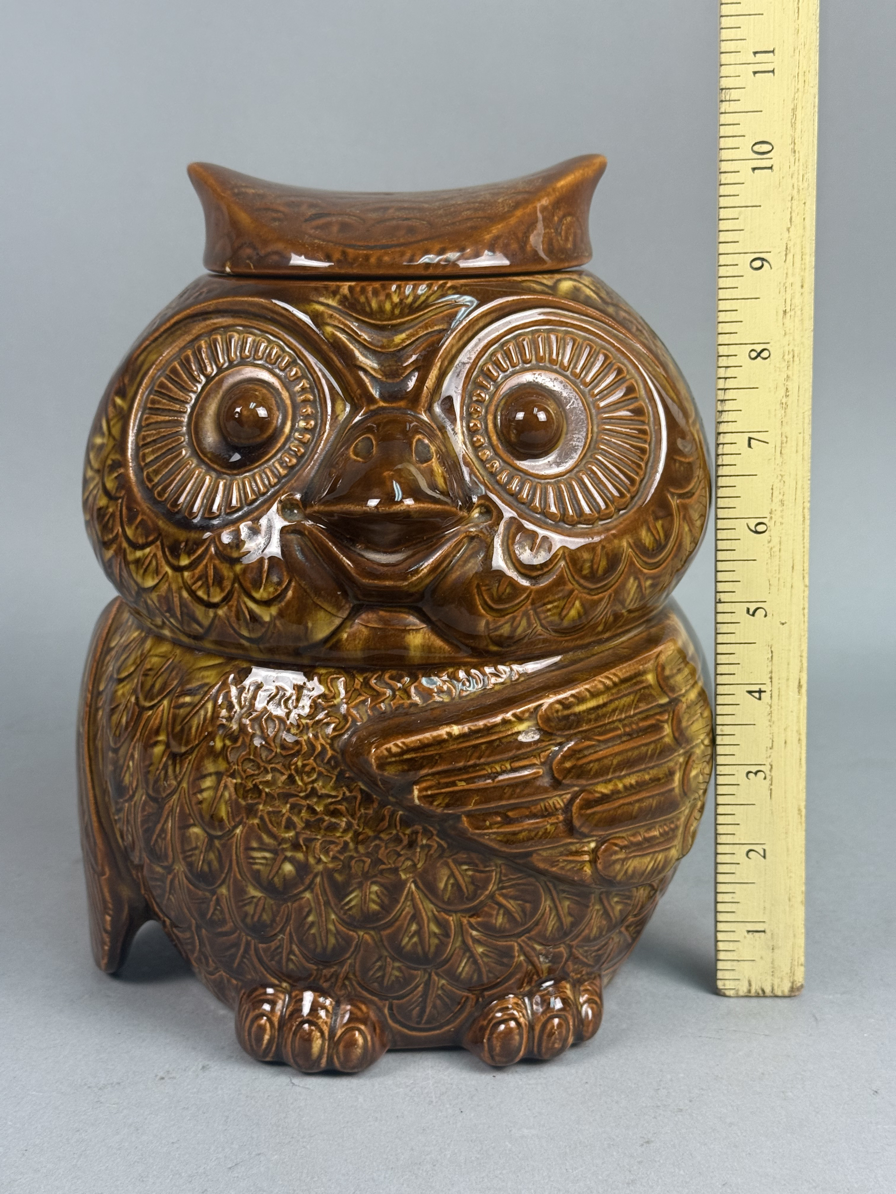 Ceramic Brown Drip Glazed Owl Cookie Jar