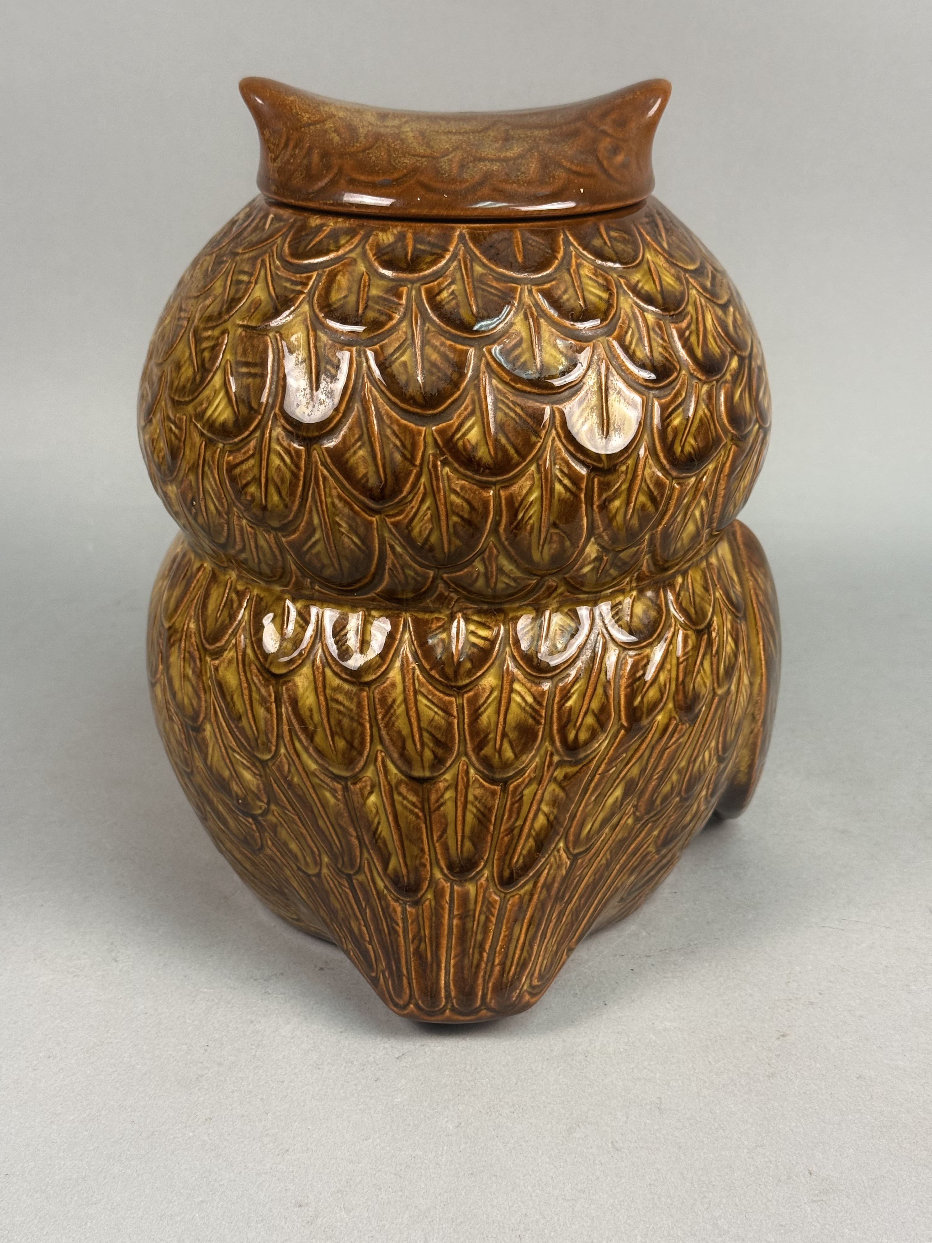 Ceramic Brown Drip Glazed Owl Cookie Jar